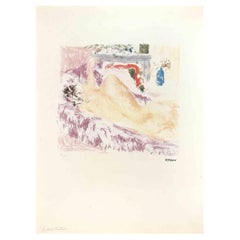Nu endormi - Lithographie de Robert Fonténé - Milieu du 20e siècle