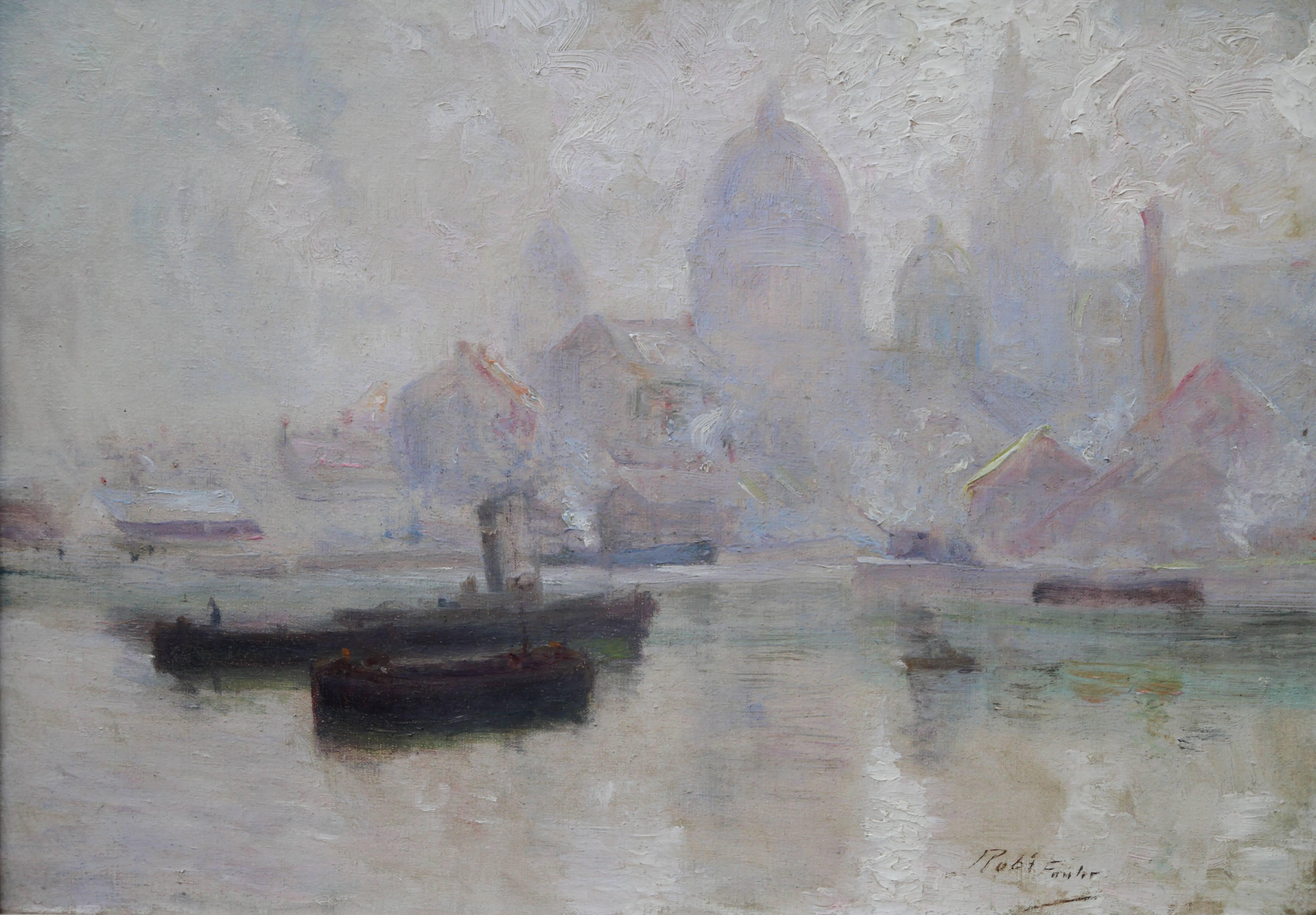 Robert Fowler Landscape Painting - Liverpool Docks - Scottish Impressionist oil painting dockland landscape Mersey 