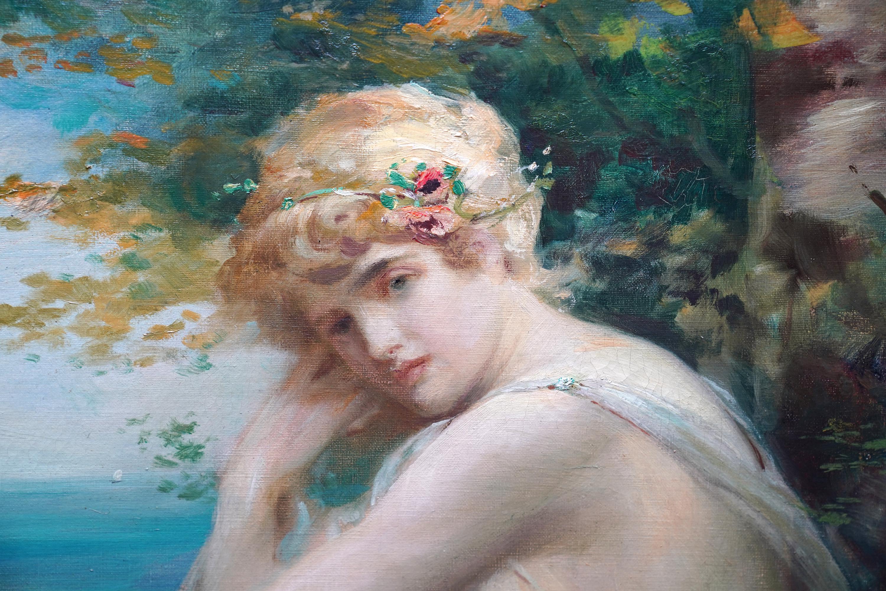 Portrait of Maiden in Coastal Landscape - Scottish Victorian art oil painting For Sale 2