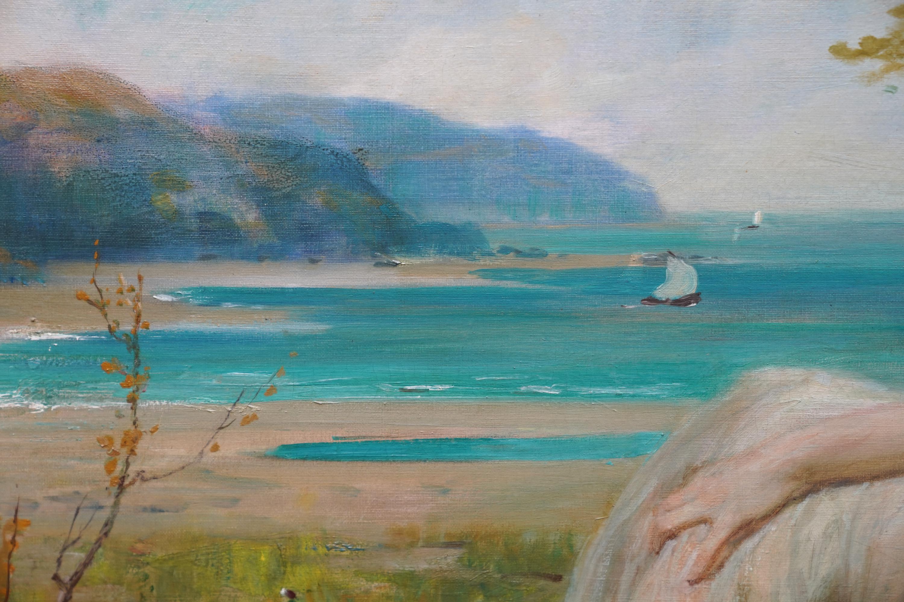 Portrait of Maiden in Coastal Landscape - Scottish Victorian art oil painting For Sale 3