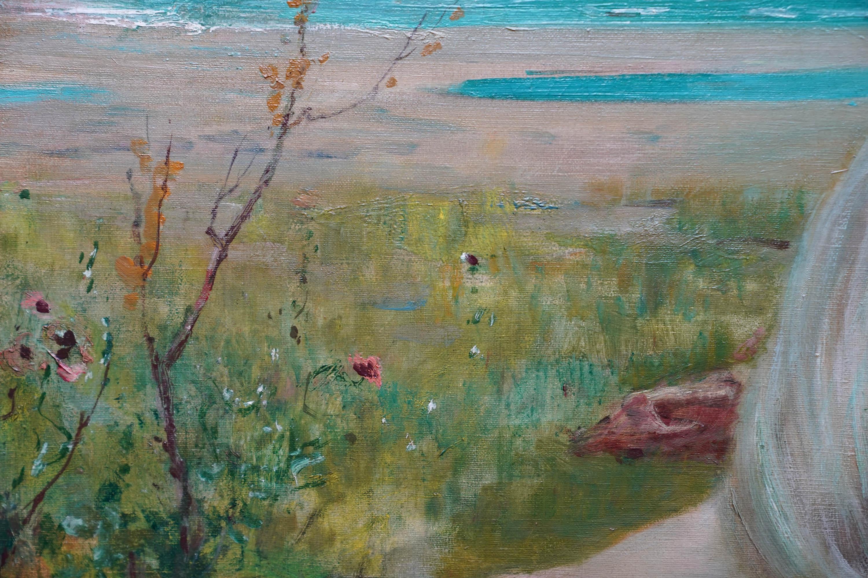 Portrait of Maiden in Coastal Landscape - Scottish Victorian art oil painting For Sale 5