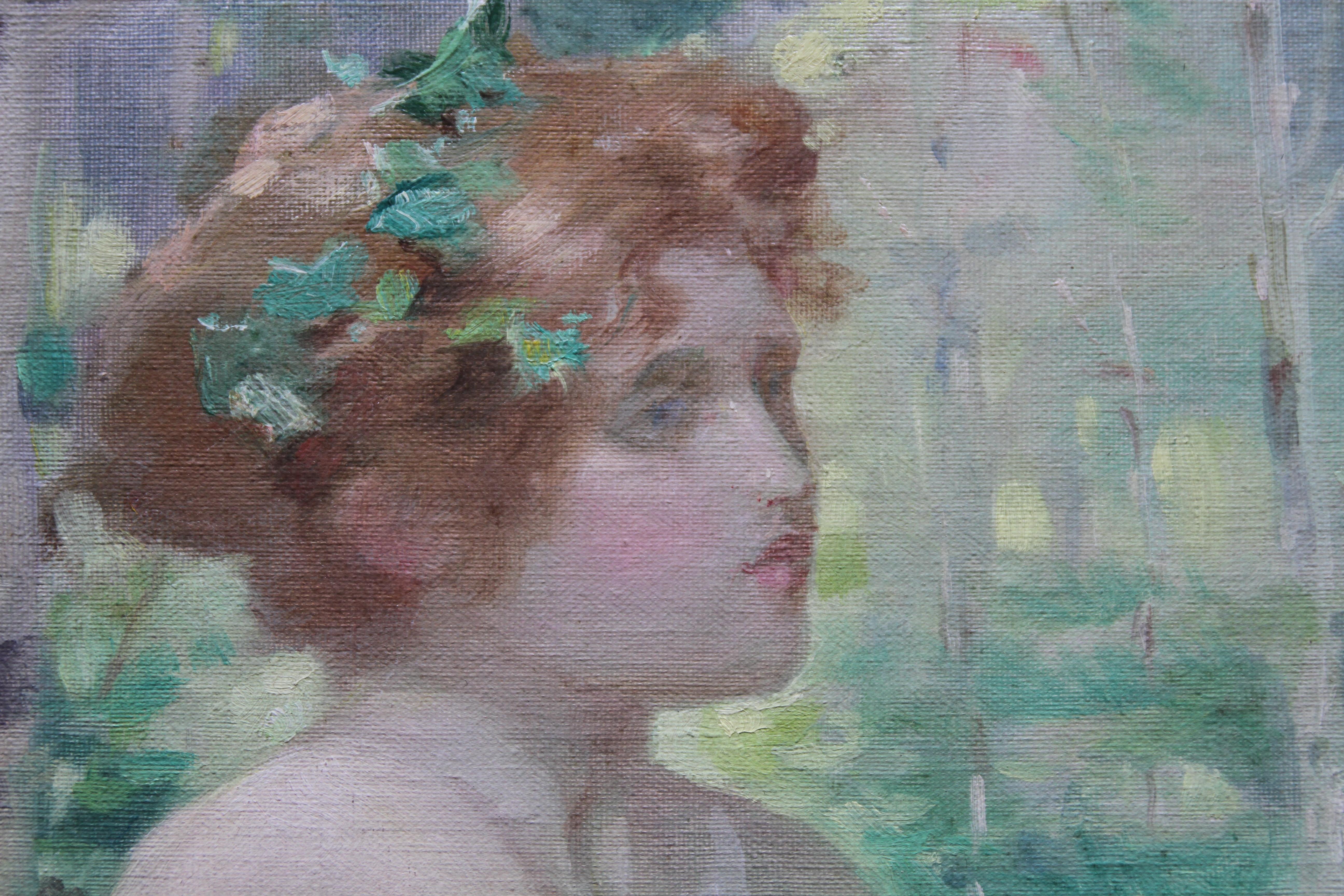 Portrait of  Maiden in Landscape - Scottish 19thC Pre-Raphaelite  oil painting 1