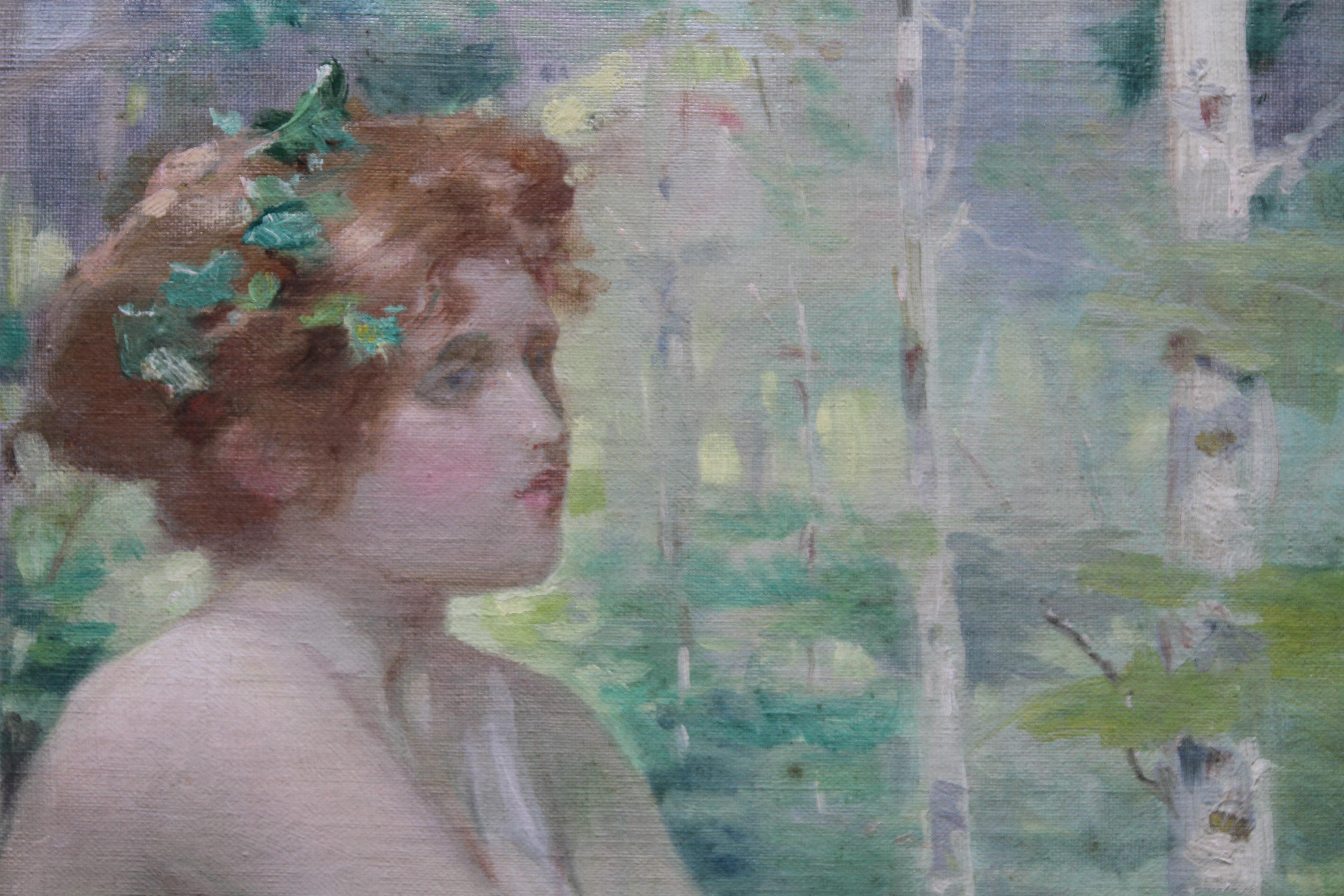 Portrait of  Maiden in Landscape - Scottish 19thC Pre-Raphaelite  oil painting 4