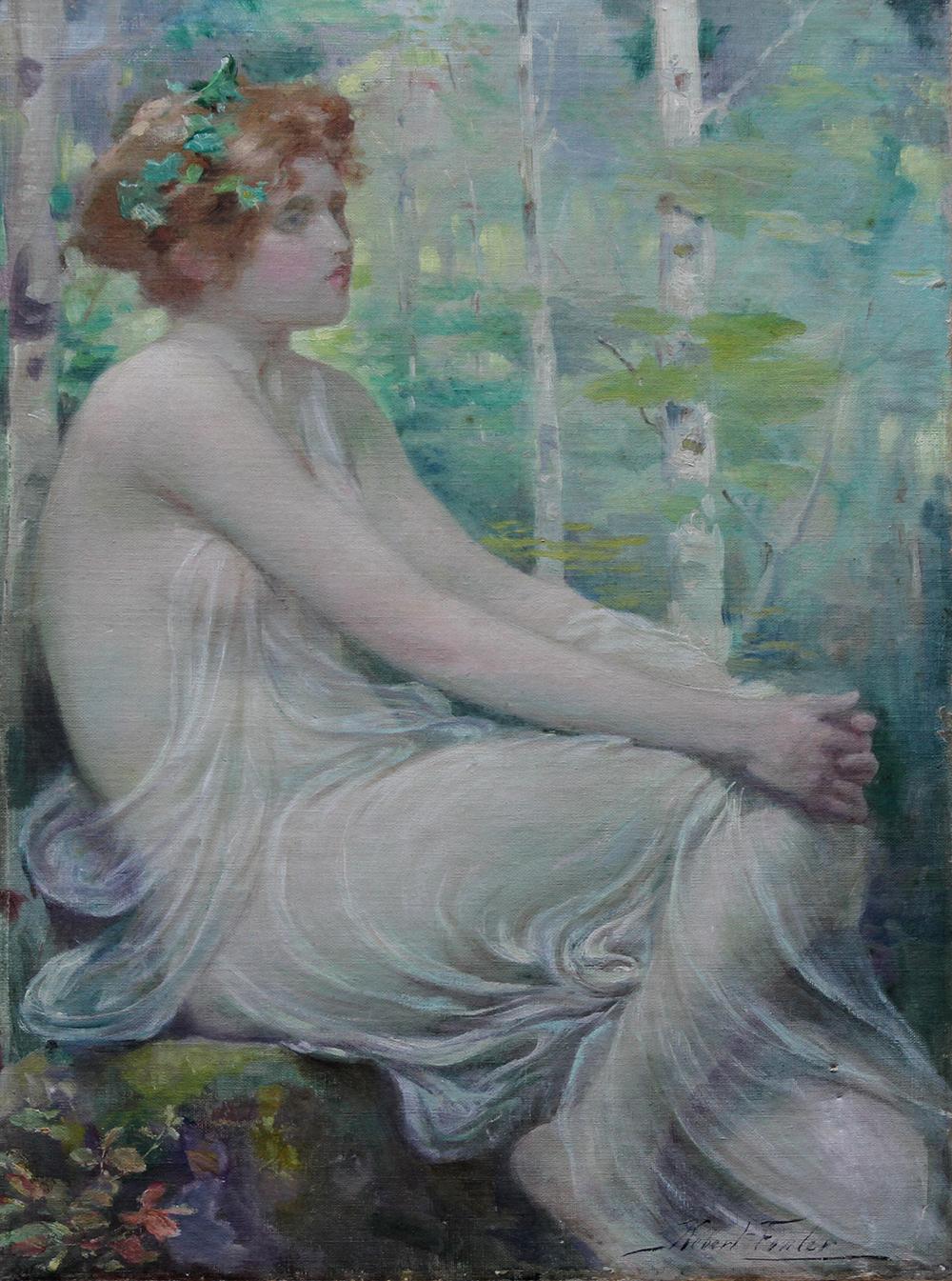 Portrait of  Maiden in Landscape - Scottish 19thC Pre-Raphaelite  oil painting 5