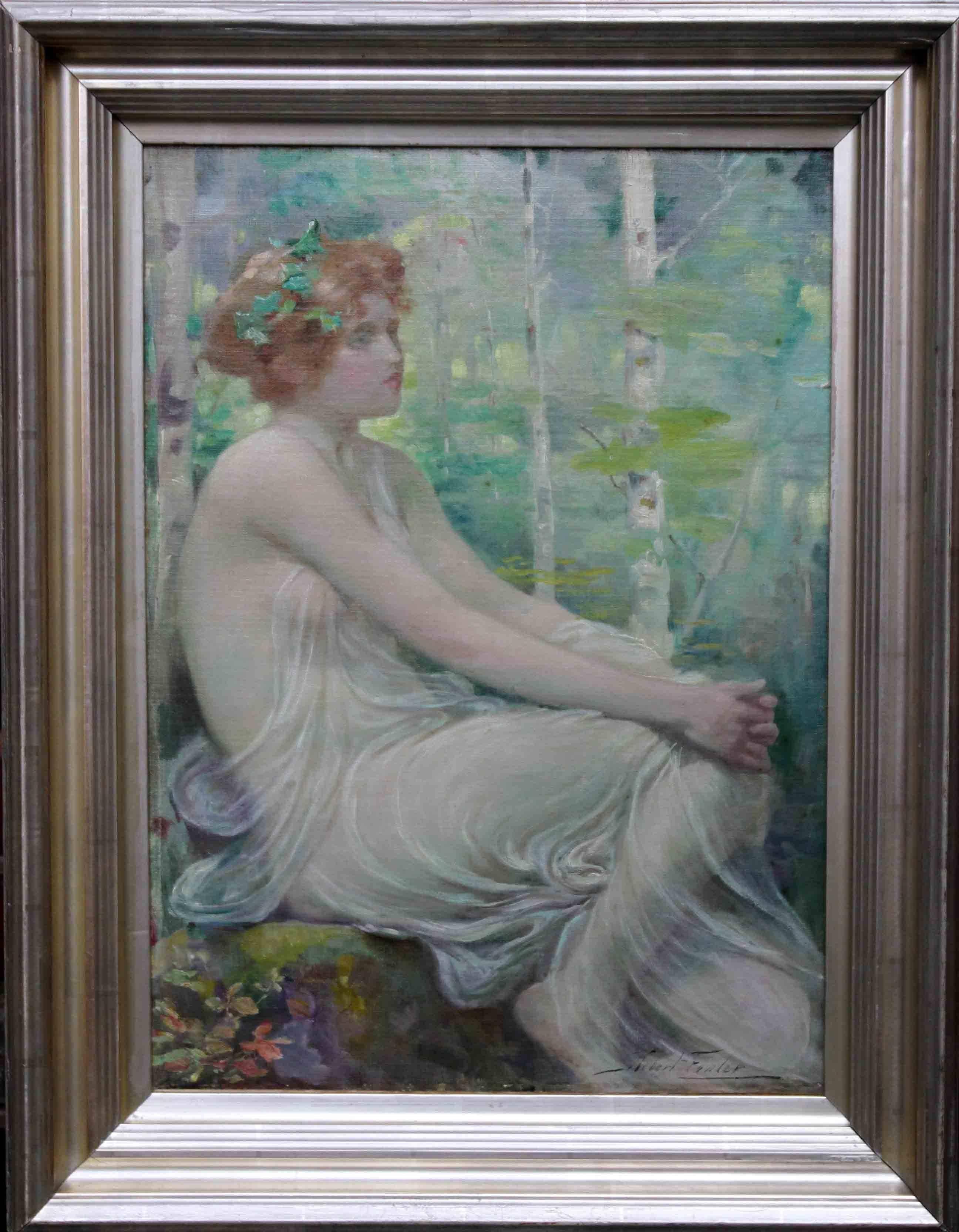 Robert Fowler Figurative Painting - Portrait of  Maiden in Landscape - Scottish 19thC Pre-Raphaelite  oil painting
