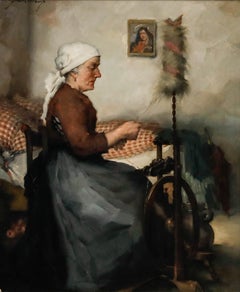 Robert Frank-Krauss (1893–1950) – Ölgemälde mit Rahmen, „Am Spinnrad“