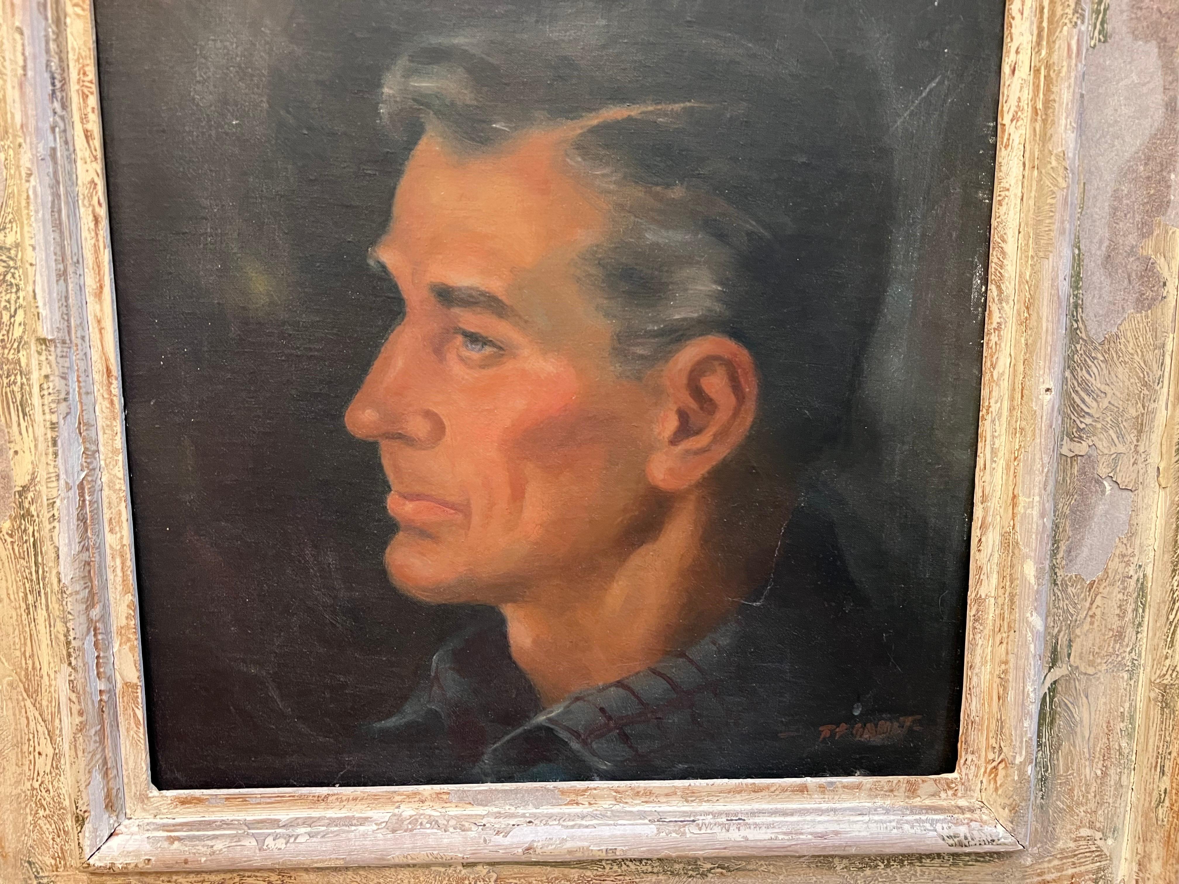 Signiertes Porträt eines männlichen Mannes von Robert Franklin Gault (Holz) im Angebot