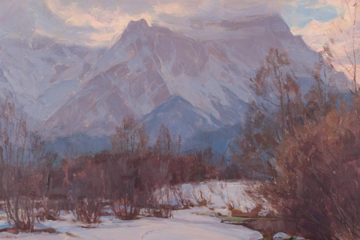 Robert Franz Curry, gelisteter amerikanischer Künstler. Öl auf Leinwand. Winterlandschaft im Zustand „Hervorragend“ in København, Copenhagen