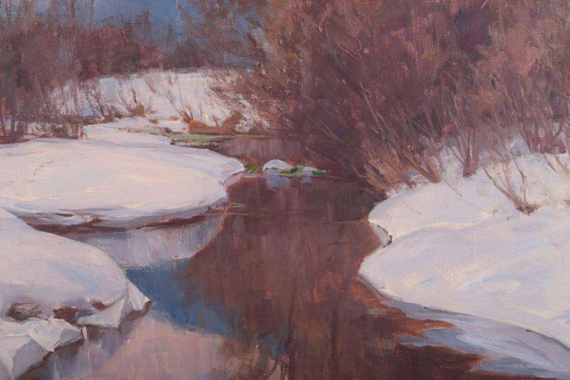Robert Franz Curry, gelisteter amerikanischer Künstler. Öl auf Leinwand. Winterlandschaft (Mitte des 20. Jahrhunderts)