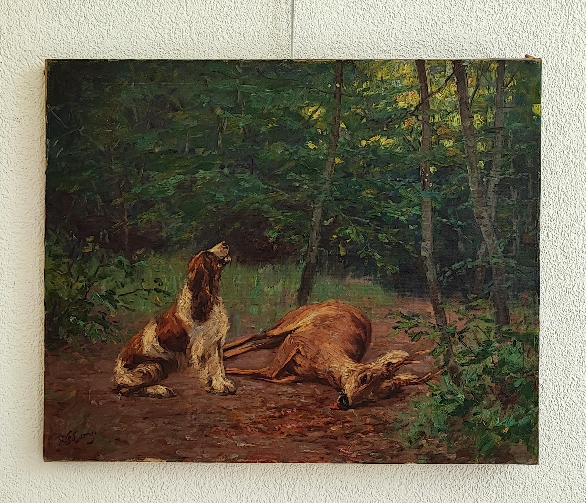 Dog and fawn - Painting by Robert Franz Curry