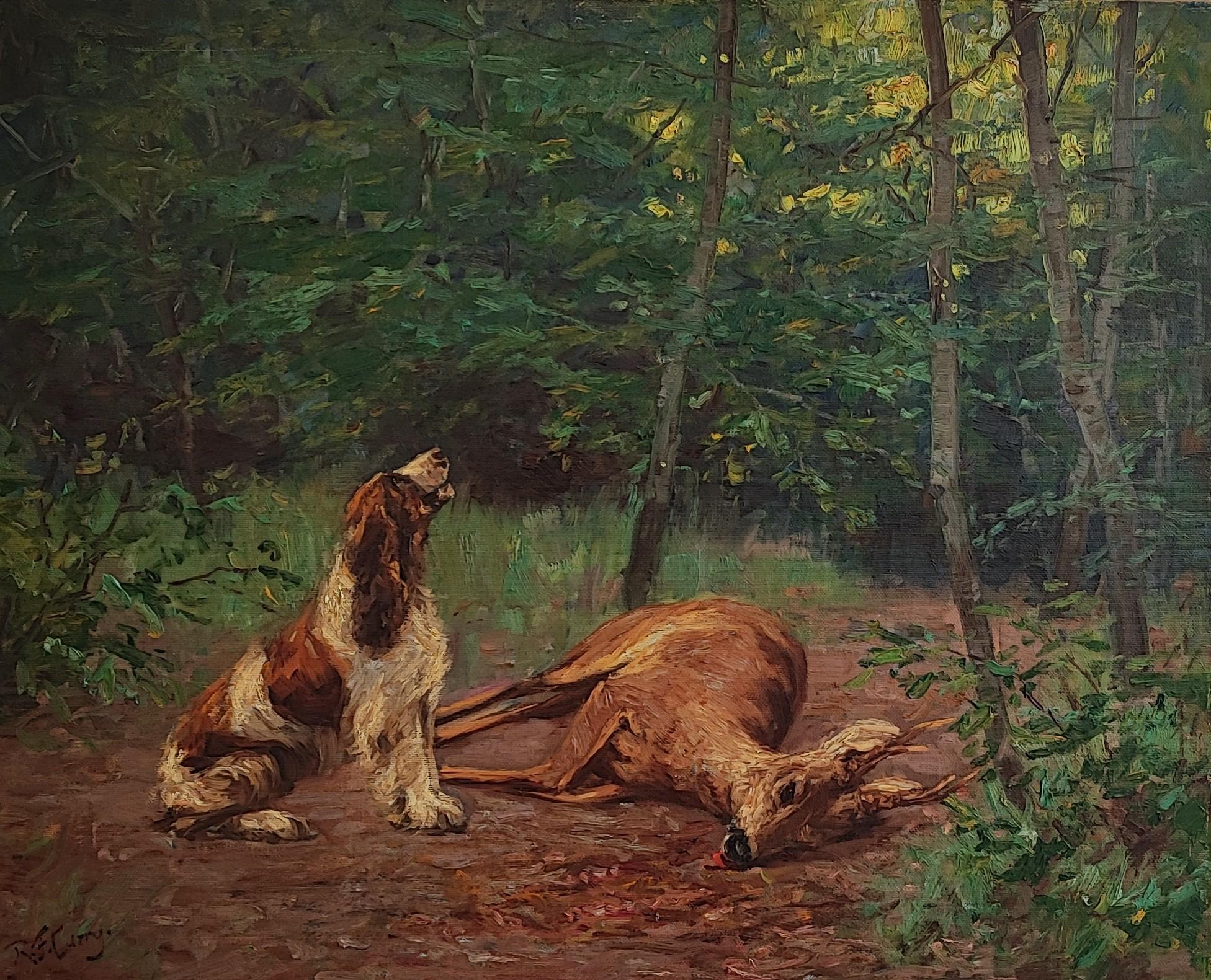 Robert Franz Curry Landscape Painting - Dog and fawn