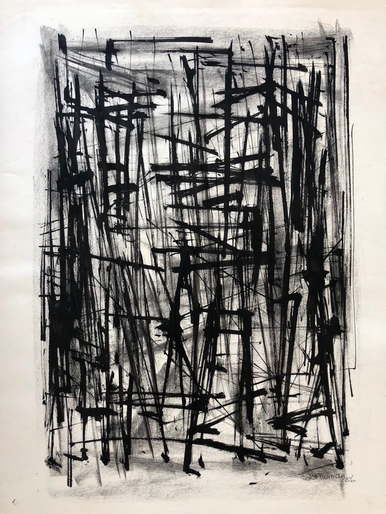 An elegant, expressive, black ink drawing by Robert Freiman, signed and dated 1956.
Robert J Freiman (b. 1917 - d. 1991), deaf from birth, was born in New York City and attended the Lexington School for the Deaf. He studied art at the National