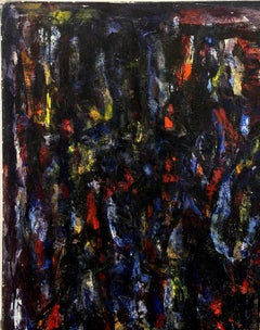 "Human Silhouette" Pittura ad olio su tela con figure astratte della metà del secolo scorso