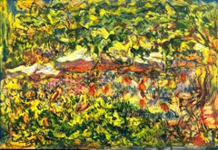 "At the Park" Abstract Landscape with Figures American Oil Painting on Canvas