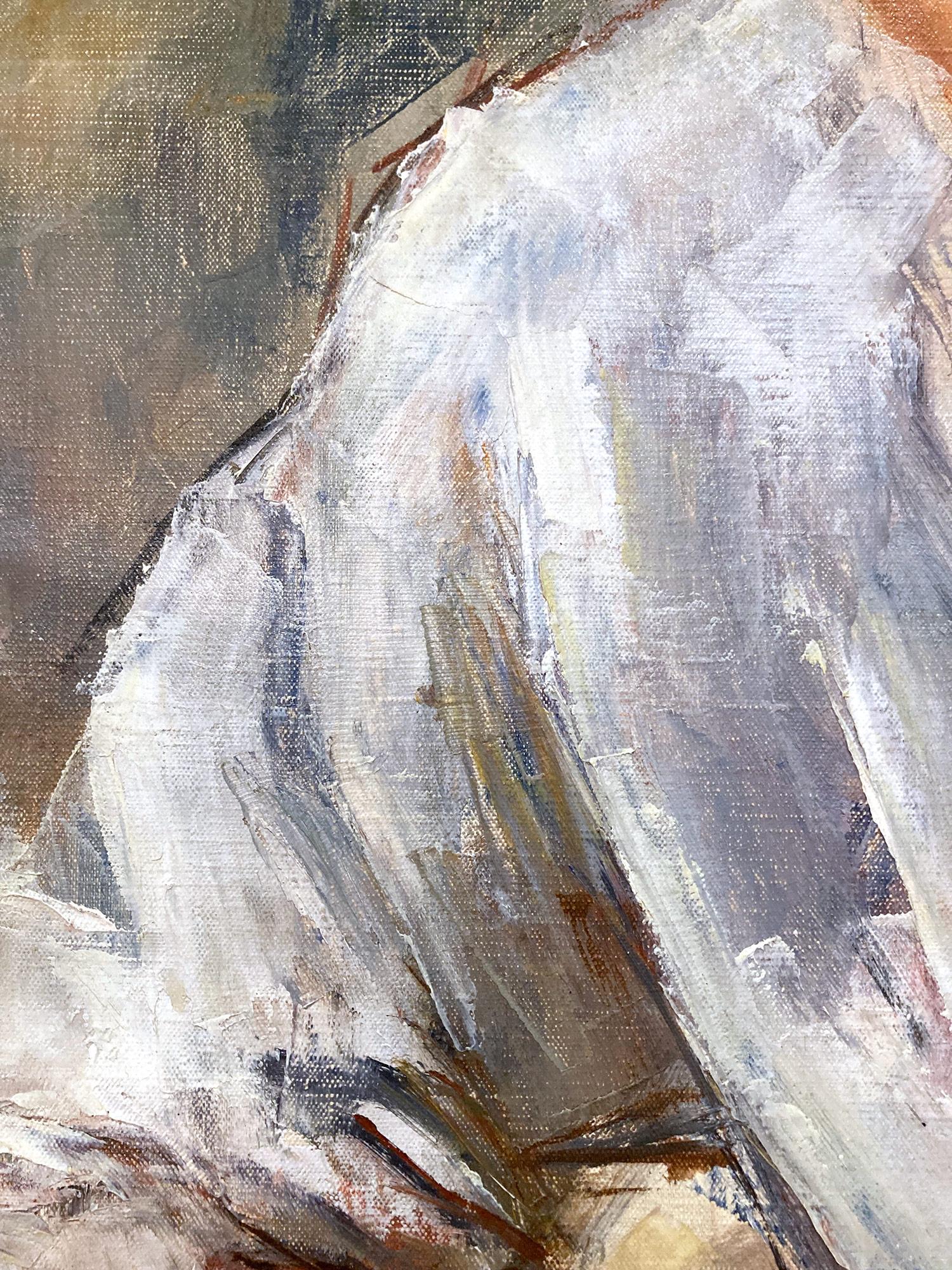 « Portrait d'un homme écrivant » - Peinture à l'huile sur toile américaine du milieu du 20e siècle en vente 6