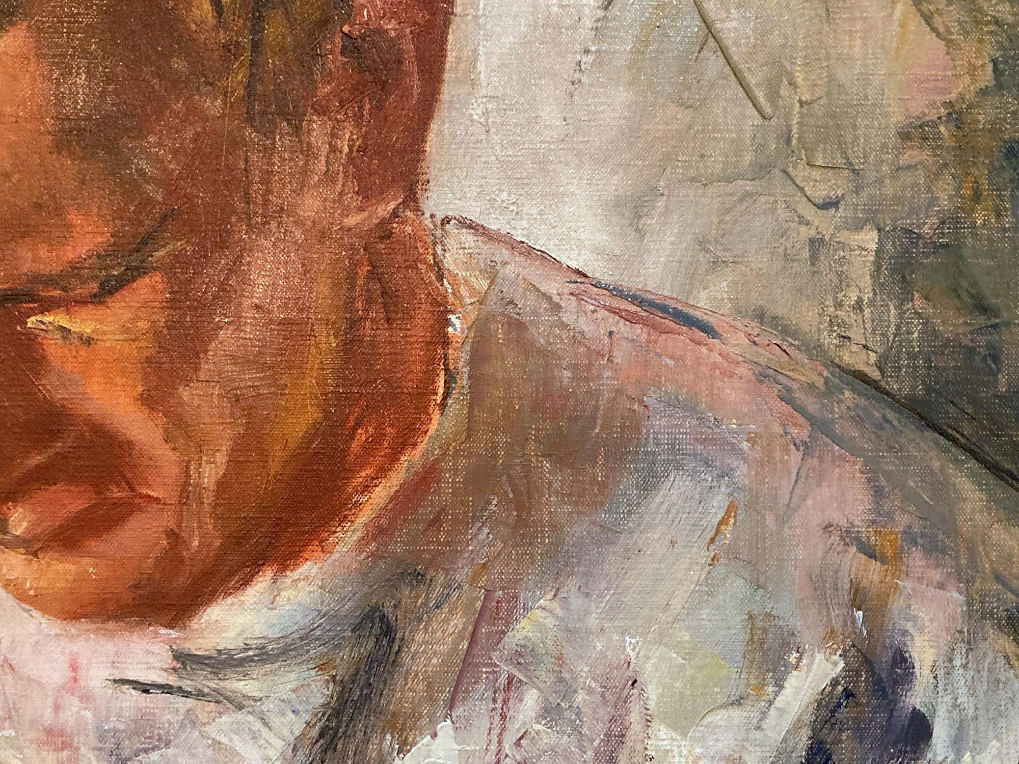 « Portrait d'un homme écrivant » - Peinture à l'huile sur toile américaine du milieu du 20e siècle en vente 1