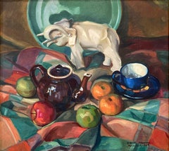 Amerikanisches Ölgemälde des 20. Jahrhunderts, Stillleben mit Früchten und Tee, von 1934