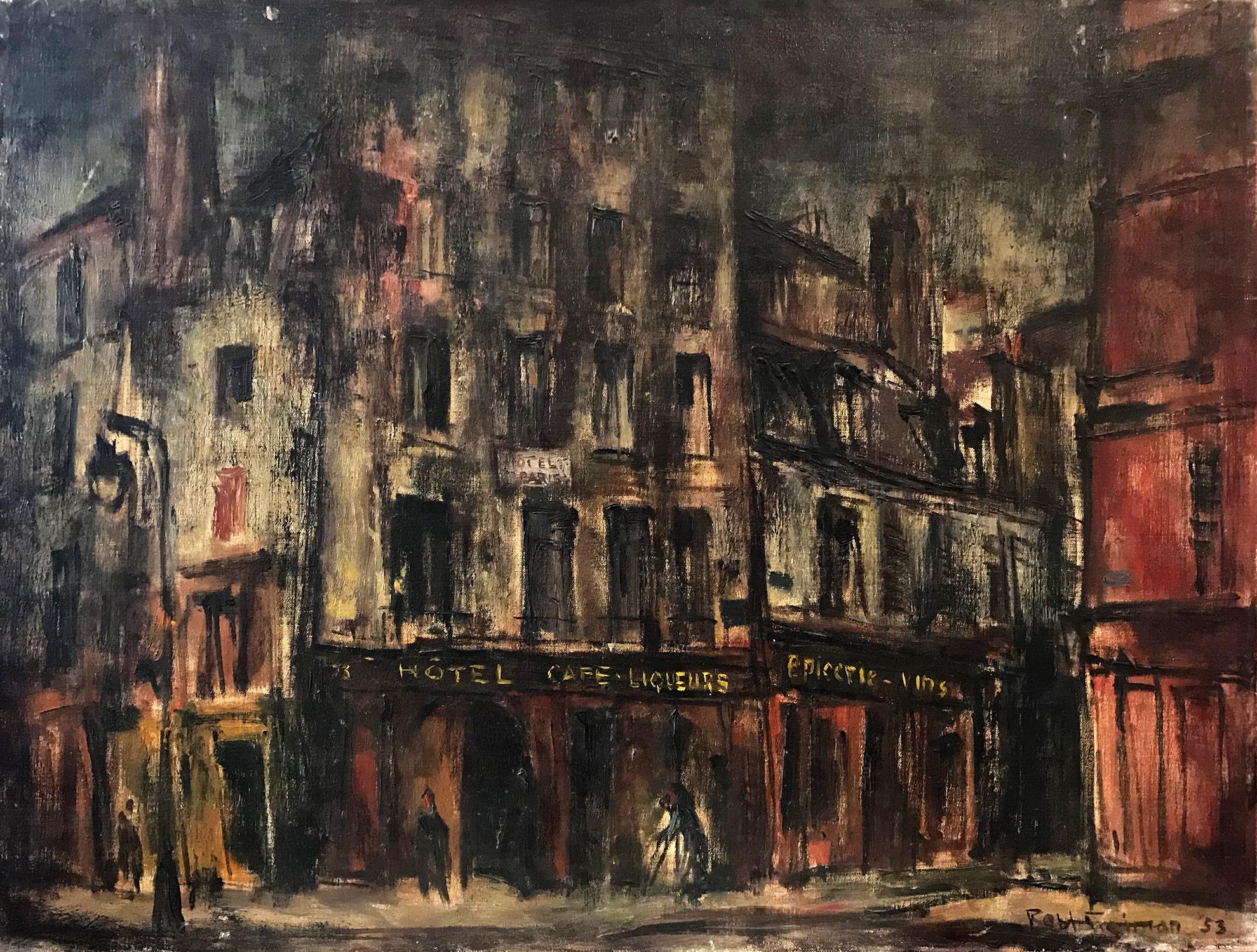Robert Freiman Landscape Painting - "Hotel Paris" Mid Century Abstract Expressionist Oil Painting on Canvas 