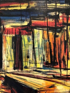 ""L'après Midi a St Tropez" Abstraktes Ölgemälde von Marina auf Leinwand, Mitte des Jahrhunderts