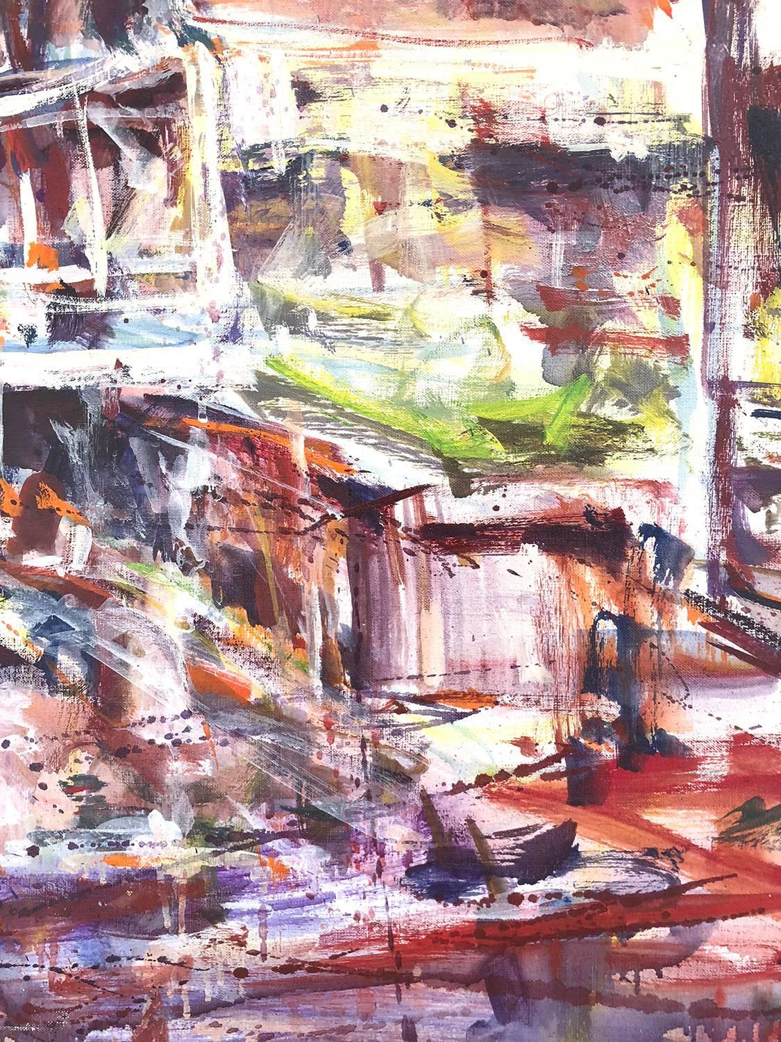 Large Abstract Harbor Scene For Sale 3