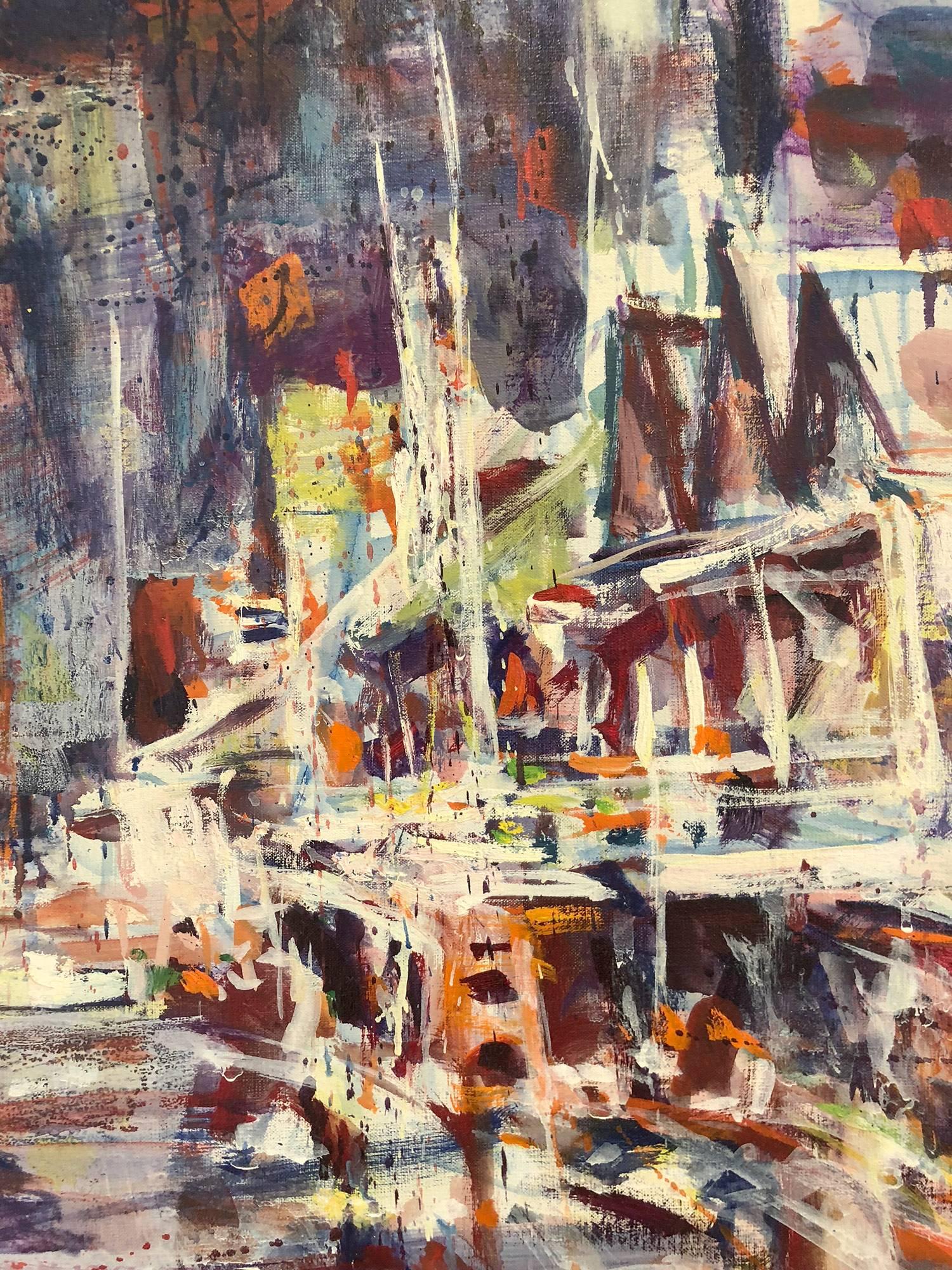 Large Abstract Harbor Scene - Painting by Robert Freiman