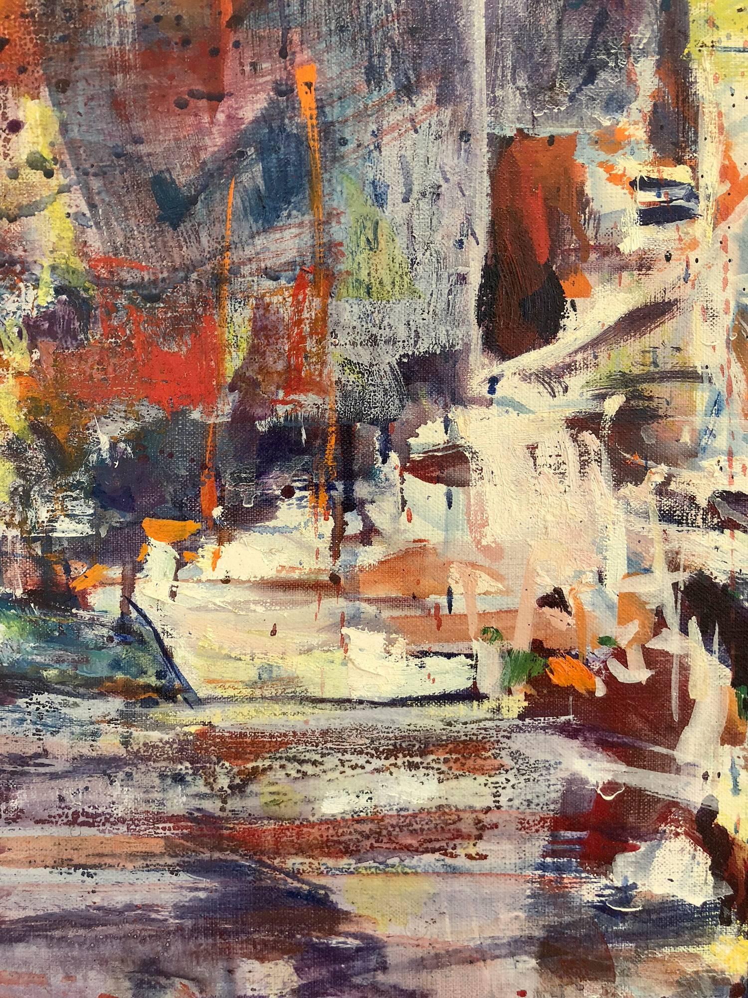 Large Abstract Harbor Scene - Abstract Impressionist Painting by Robert Freiman