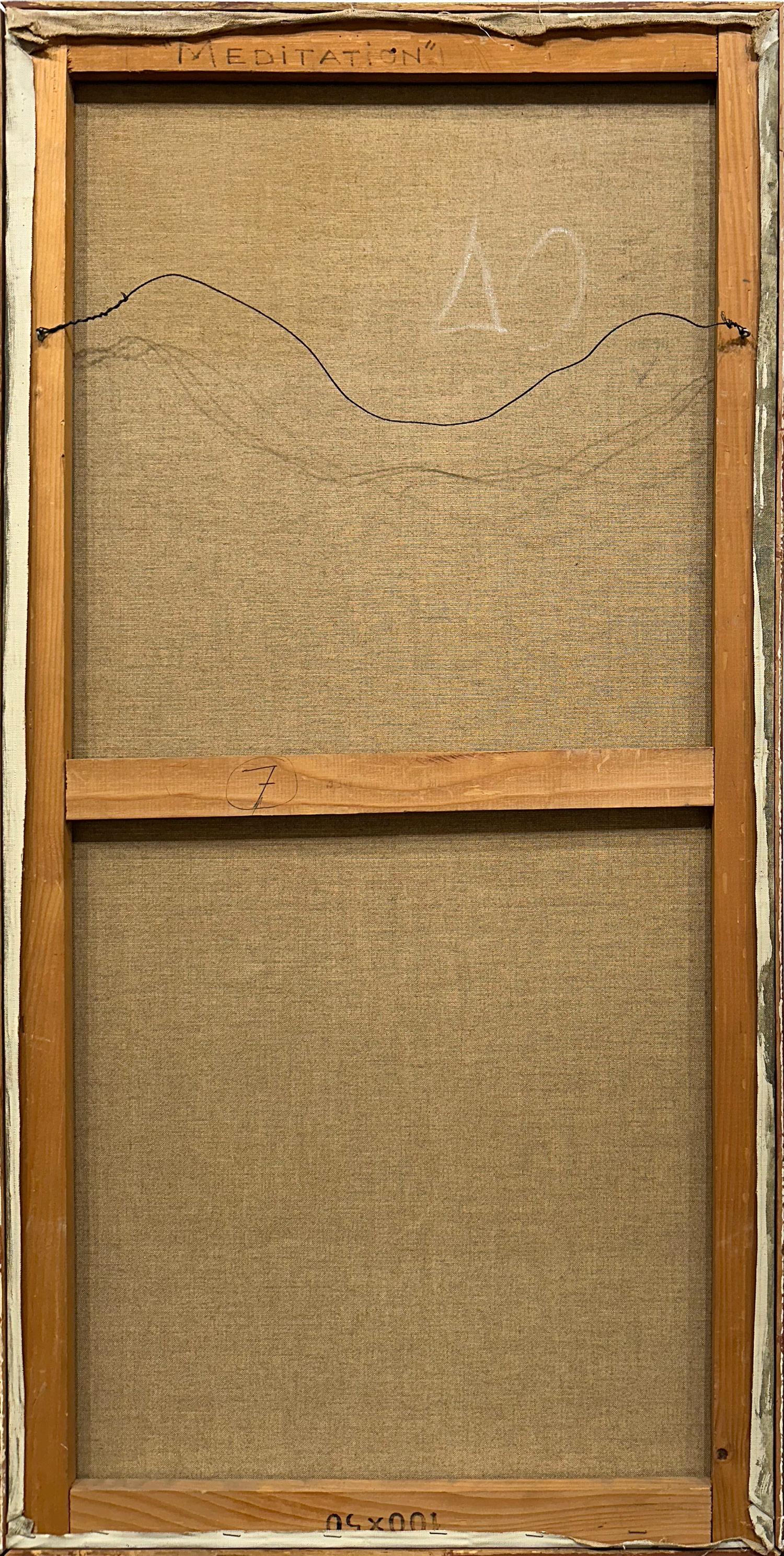 „Meditation“ Porträt eines sitzenden jungen Mannes, amerikanisches Ölgemälde auf Leinwand, gerahmt im Angebot 11