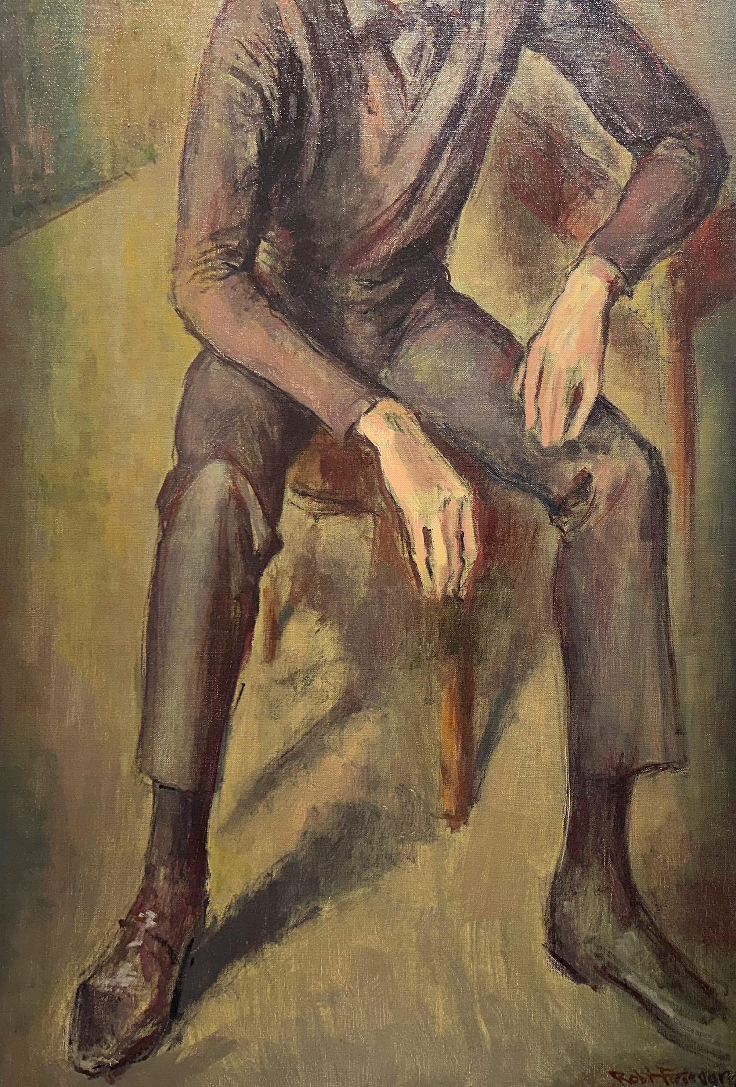 „Meditation“ Porträt eines sitzenden jungen Mannes, amerikanisches Ölgemälde auf Leinwand, gerahmt (Amerikanischer Impressionismus), Painting, von Robert Freiman