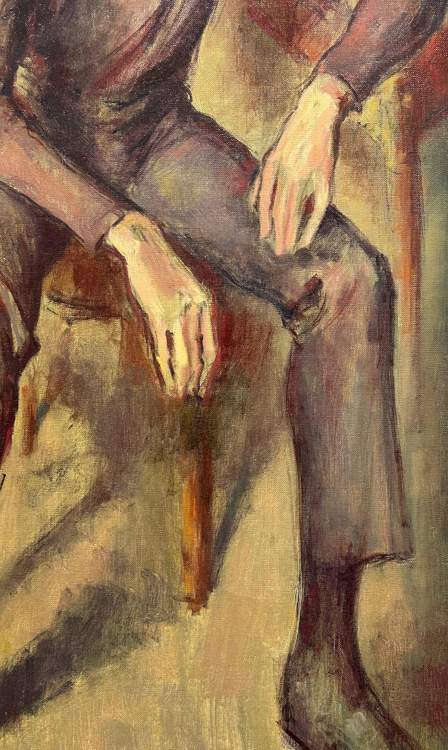 „Meditation“ Porträt eines sitzenden jungen Mannes, amerikanisches Ölgemälde auf Leinwand, gerahmt im Angebot 1