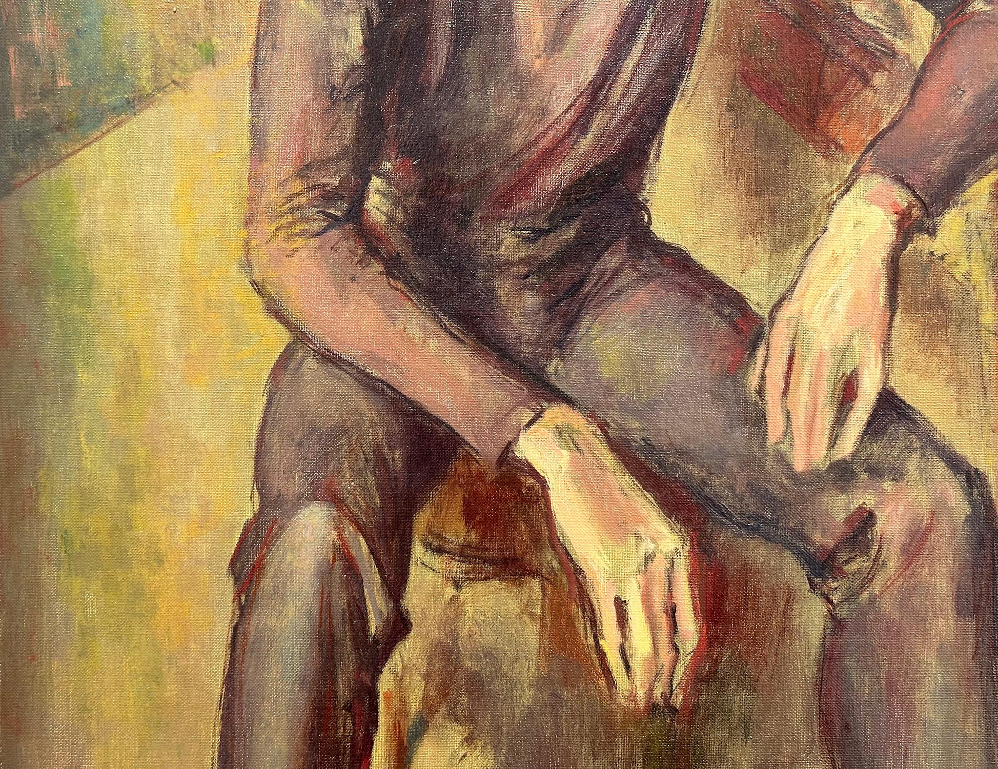 „Meditation“ Porträt eines sitzenden jungen Mannes, amerikanisches Ölgemälde auf Leinwand, gerahmt im Angebot 4