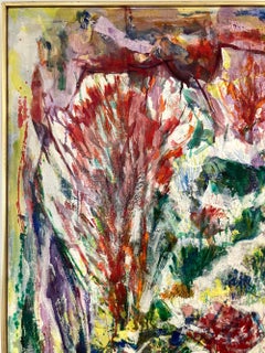 "Il giardino delle rose" Pittura a olio su tela di metà secolo Paesaggio astratto e figura