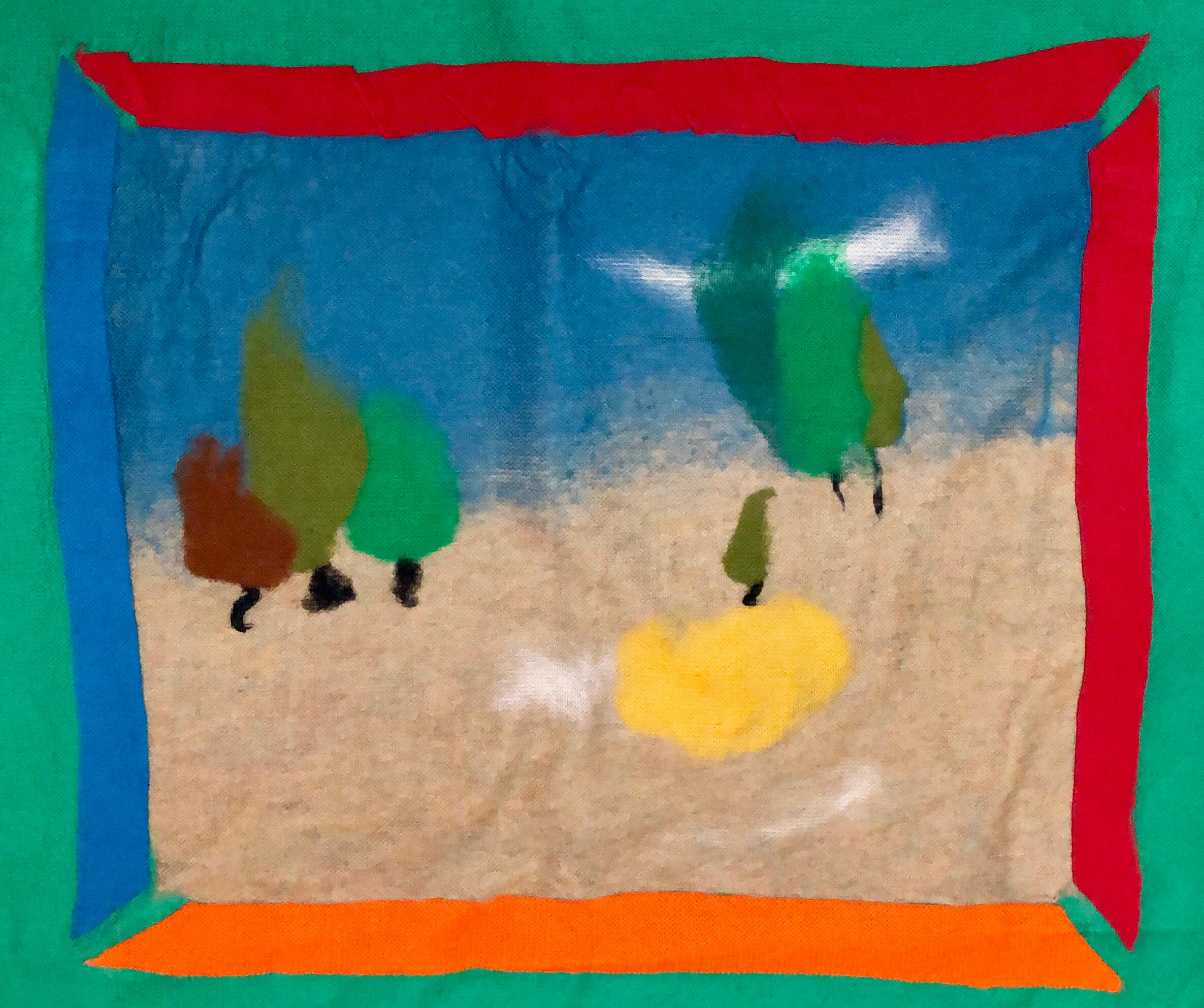 Großer farbenfroher Wandteppich aus Wolle, abstrakt-expressionistische Kunst Protis, 70er Jahre (Abstrakter Expressionismus), Mixed Media Art, von Robert Freimark
