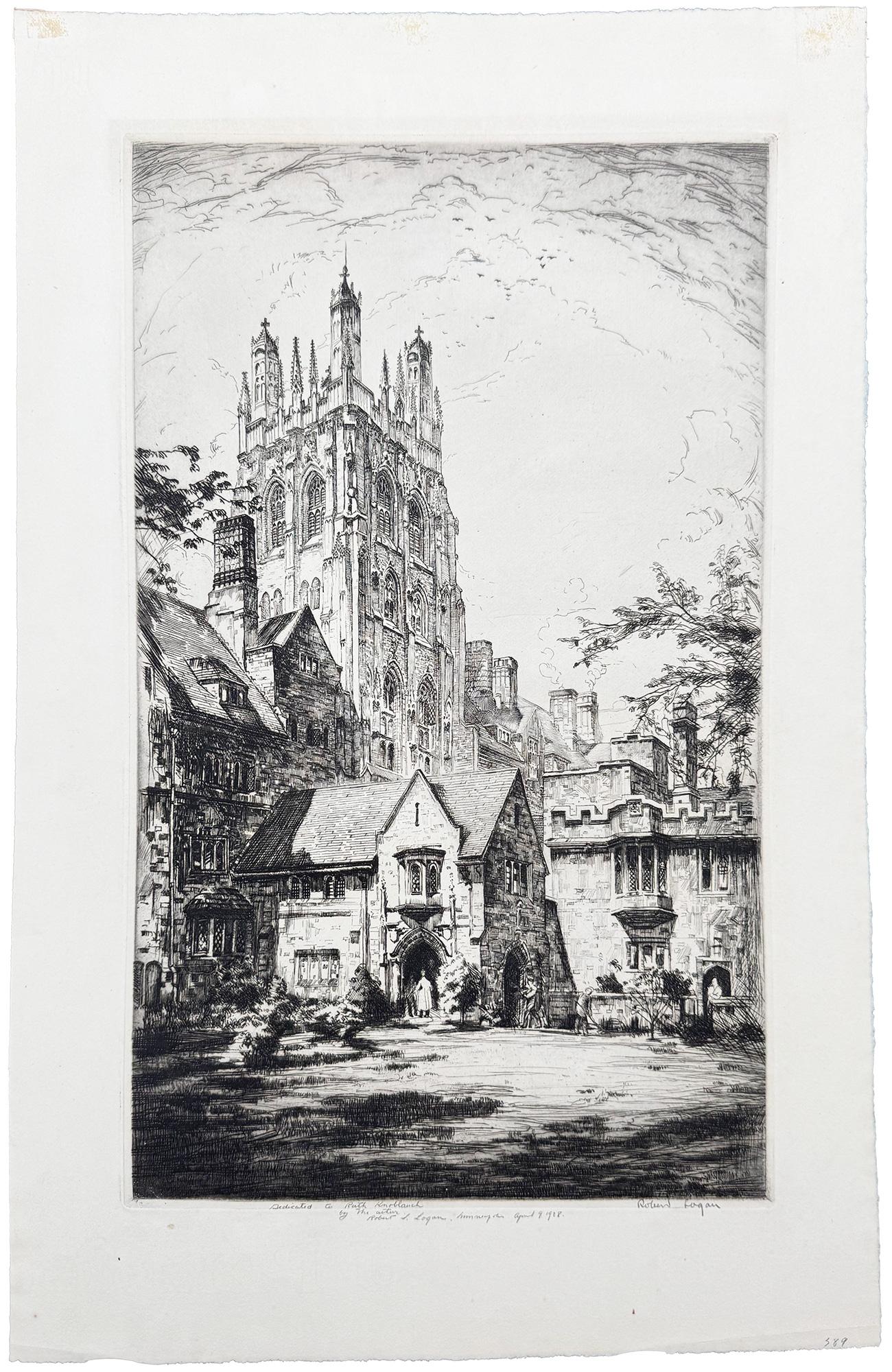 Wrexham Tower, Yale University - Print by Robert Fulton Logan