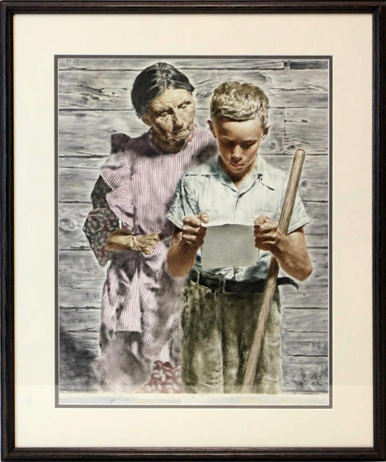Grand Mother and Son Read the Letter - Art by Robert Funk