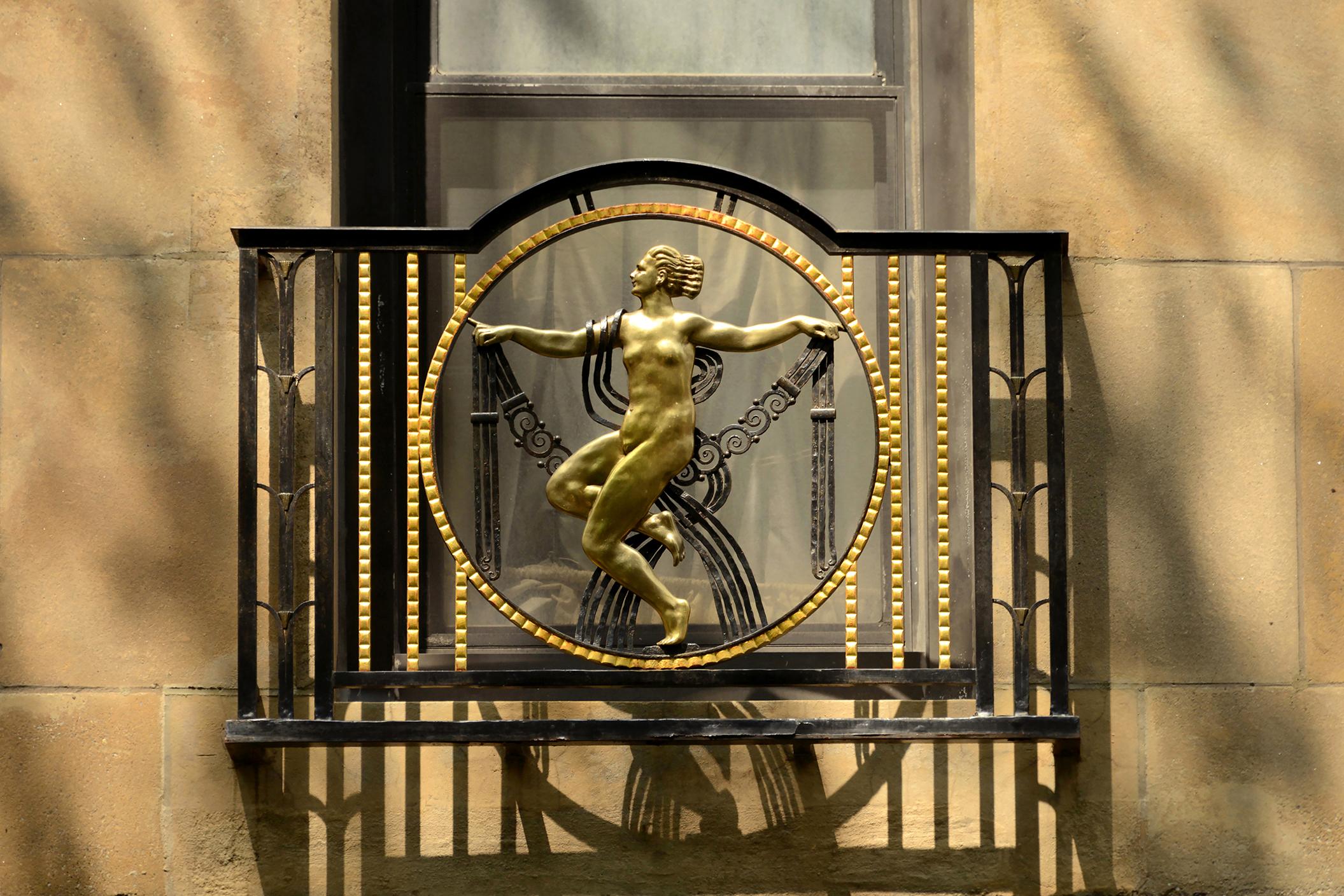 Robert Funk Nude Photograph - Serene Art Deco Balcony with Nude Maiden in Manhattan's Upper East Side