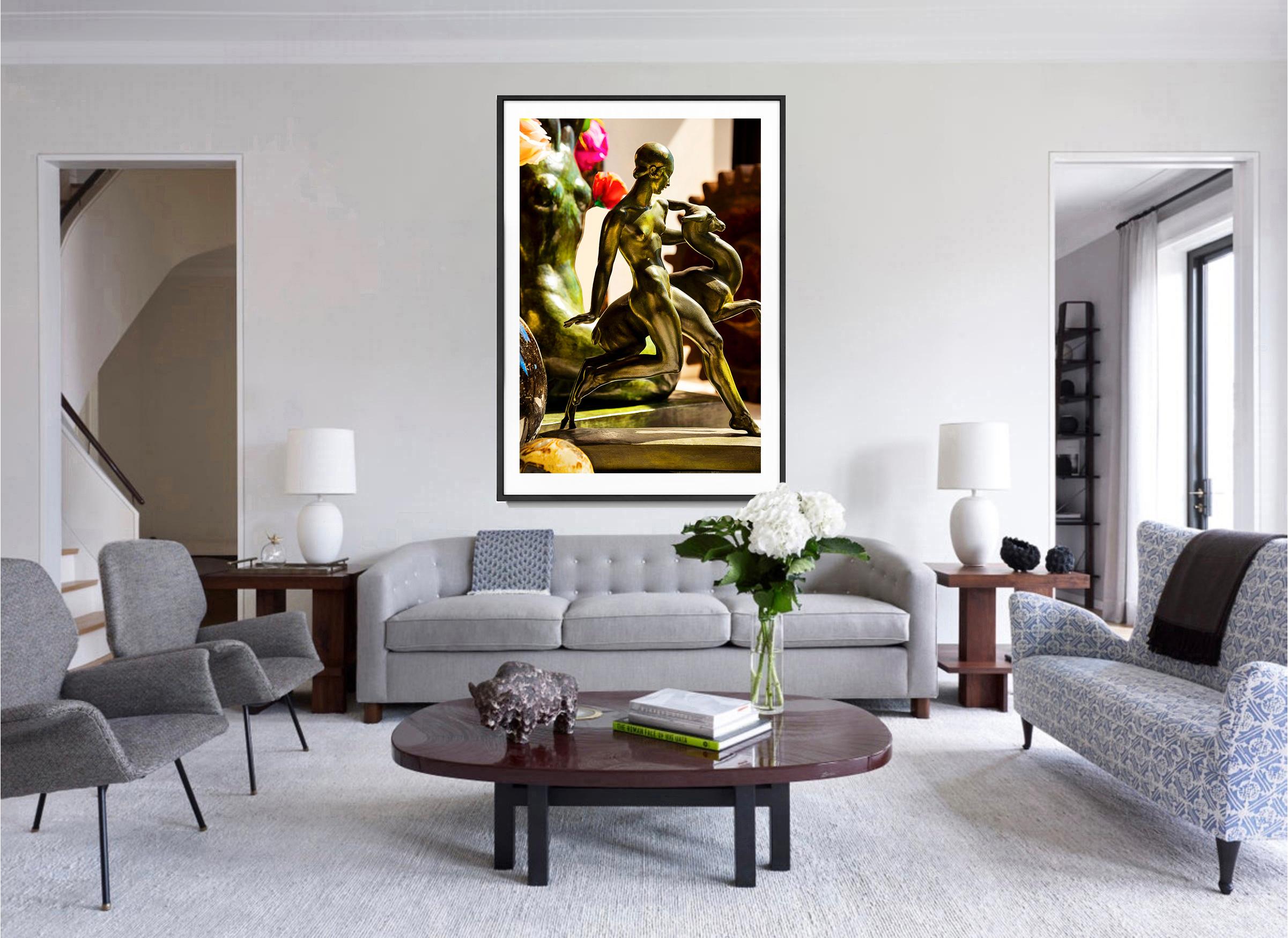 Art Deco Nude Girl and Fawn Statue Photograph - Black Still-Life Photograph by Robert Funk