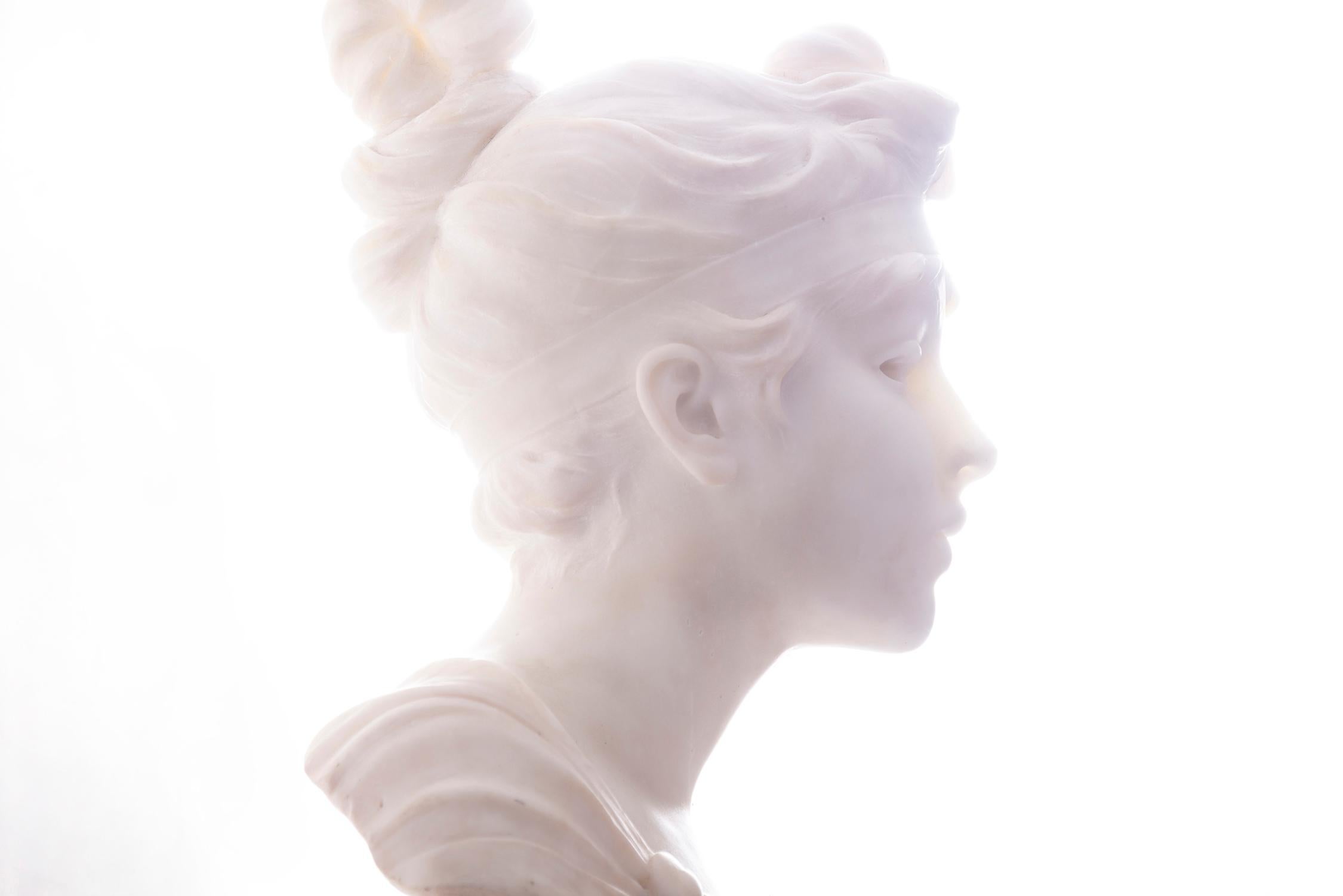 Robert Funk Figurative Photograph - Classical White Marble Statue Phyrne in Silhouette Study in White and Yellow 