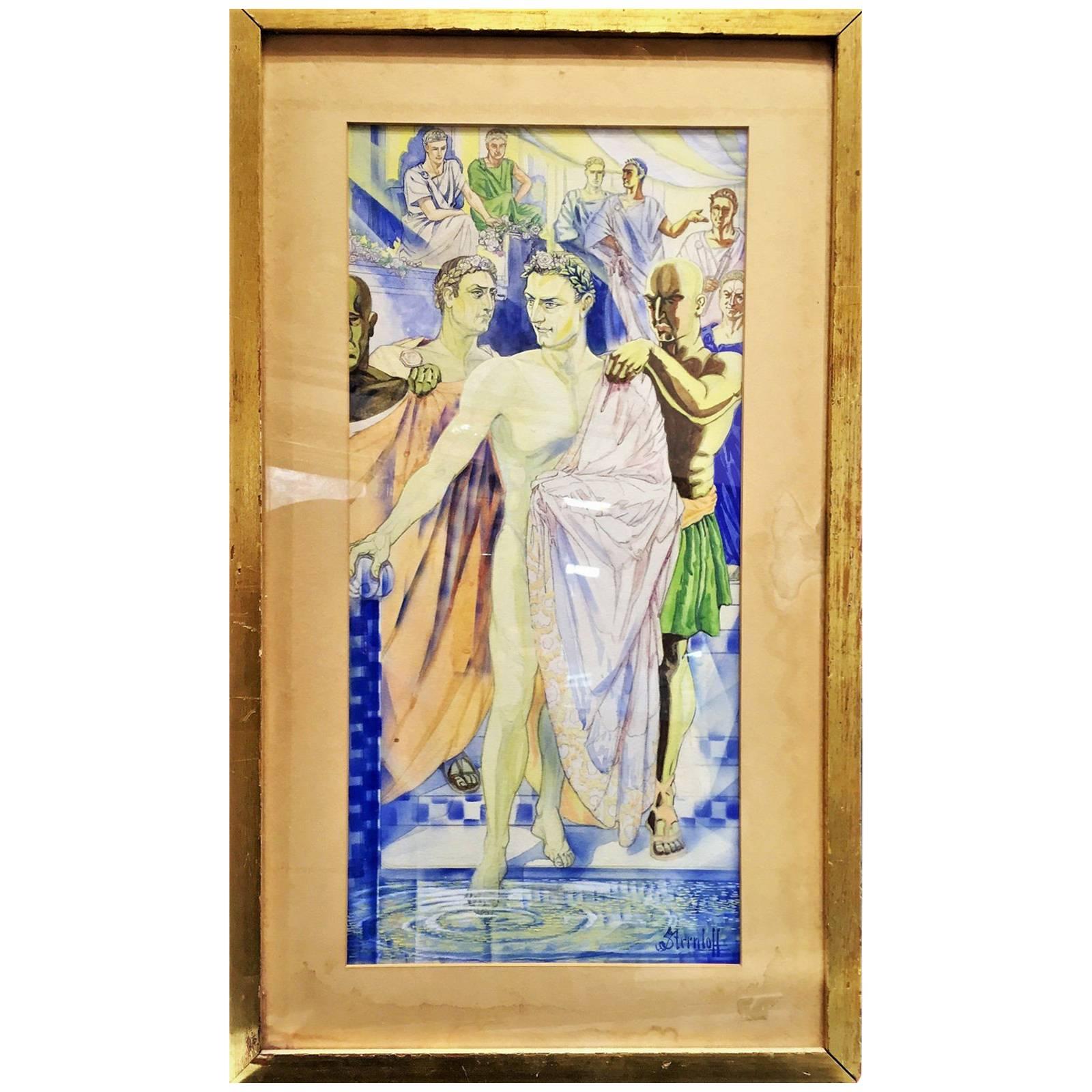 Robert G. Sternloff, Bathing Caesar, Mixed Media on Paper, circa 1950s