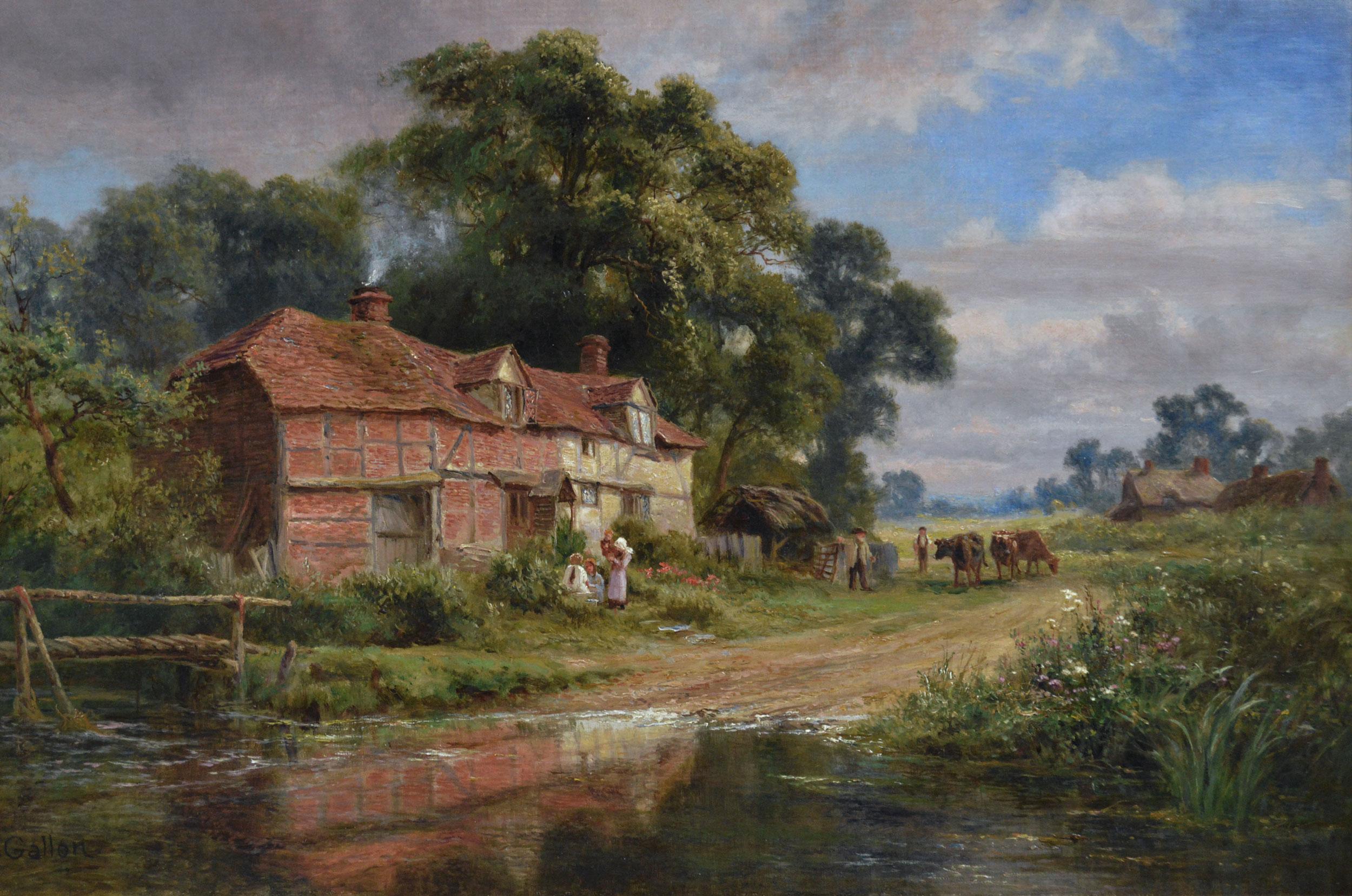 Peinture à l'huile du 19e siècle représentant une ferme du Surrey par Robert Gallon en vente 1