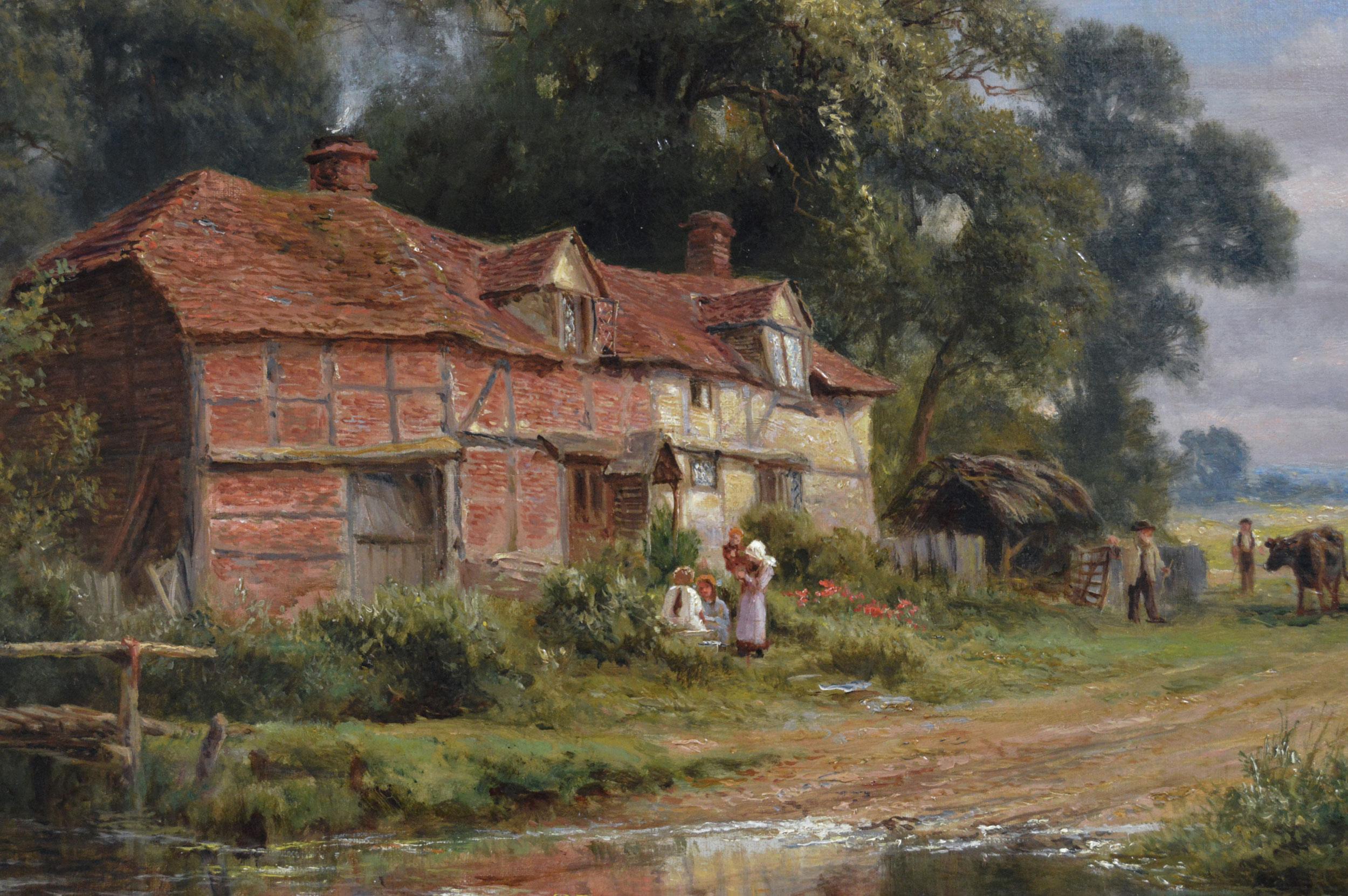 Peinture à l'huile du 19e siècle représentant une ferme du Surrey par Robert Gallon en vente 2