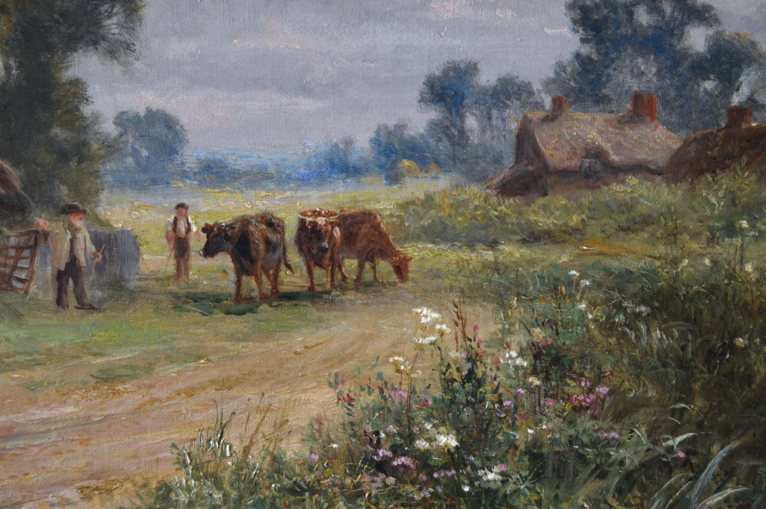 19th Century landscape oil painting of a Surrey Farm by Robert Gallon For Sale 1