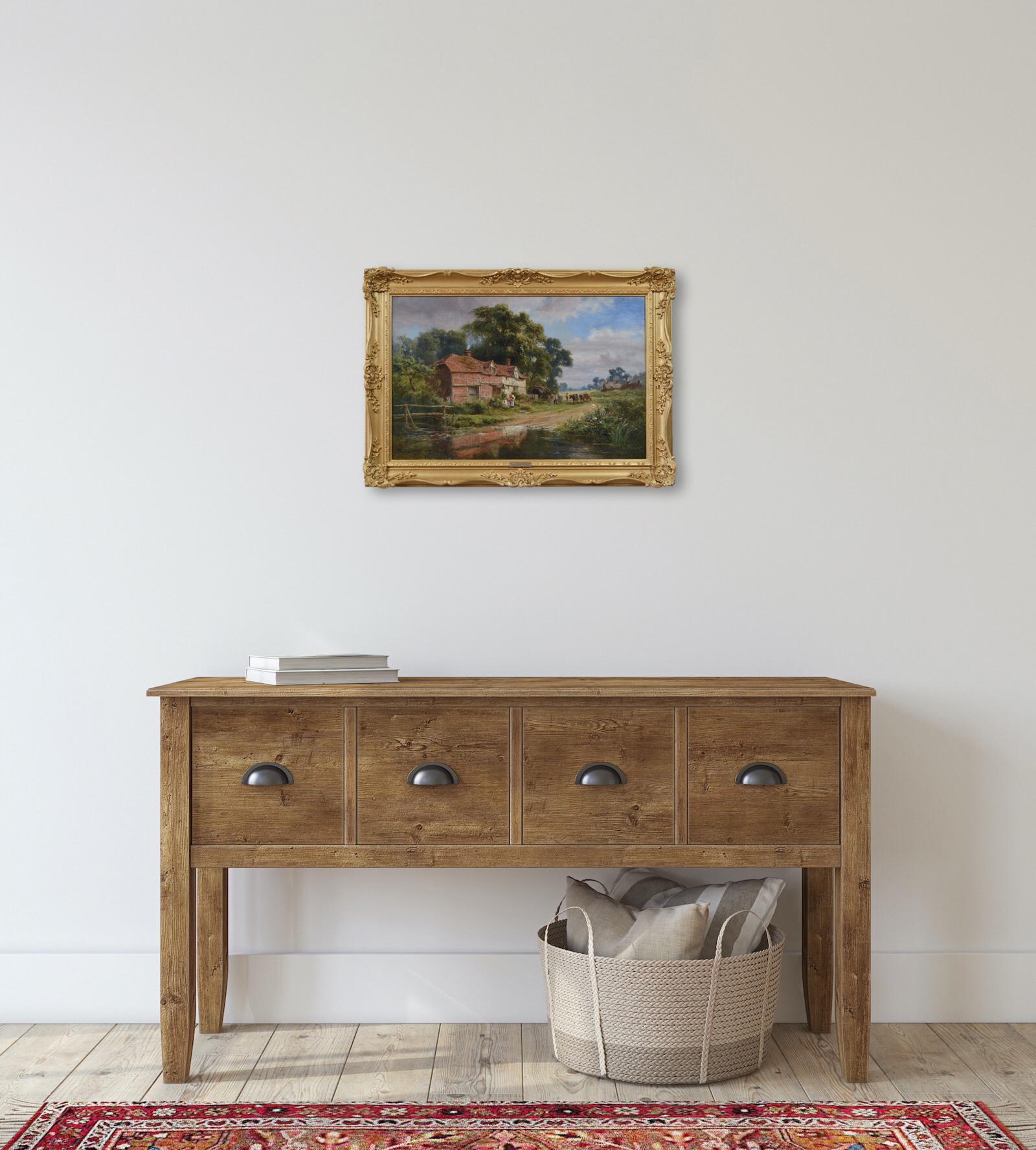 Pintura al óleo de paisaje del siglo XIX de una granja de Surrey por Robert Gallon en venta 8