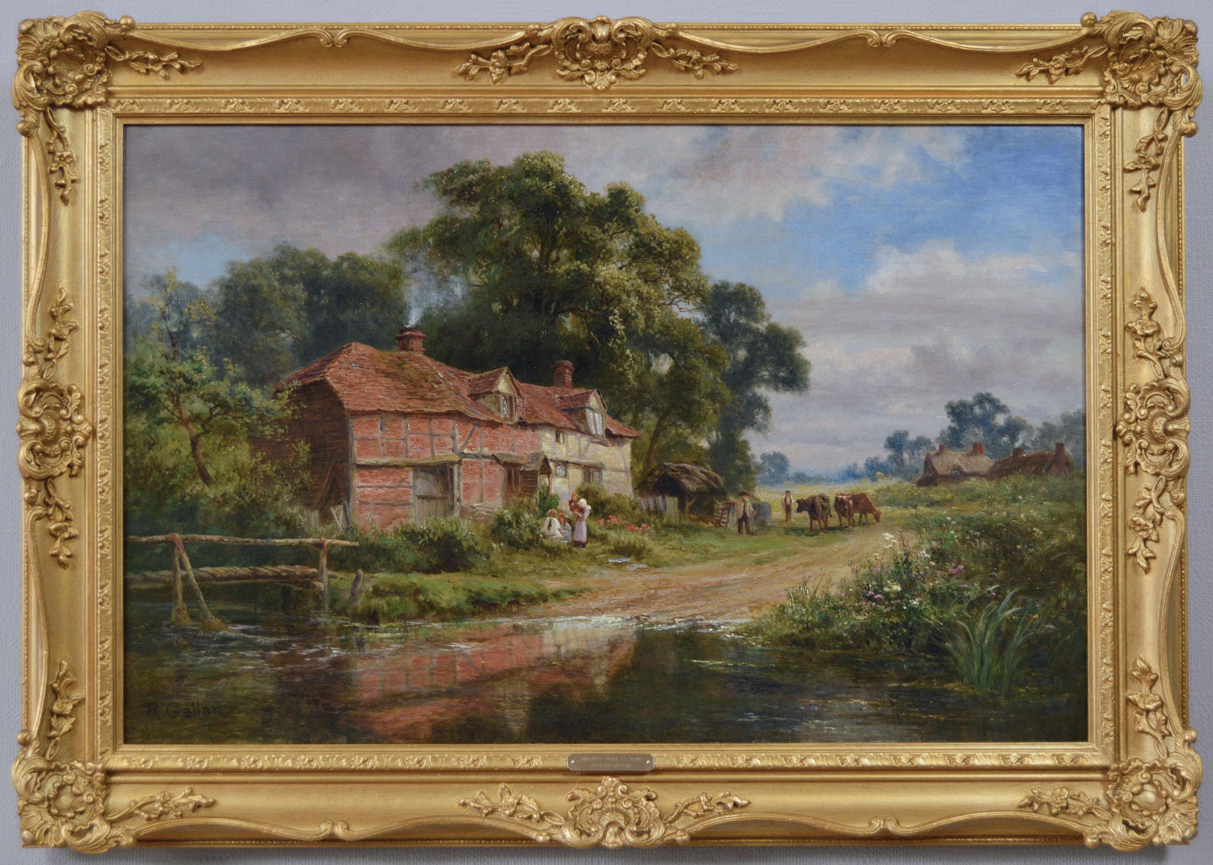 Robert Gallon
Britannique, (1845-1925)
Une vieille ferme du Surrey
Huile sur toile, signée et inscrite au verso
Taille de l'image : 17,5 pouces x 27,5 pouces 
Dimensions, y compris le cadre : 23,5 pouces x 33,5 pouces

Peinture de paysage