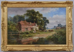 19th Century landscape oil painting of a Surrey Farm by Robert Gallon