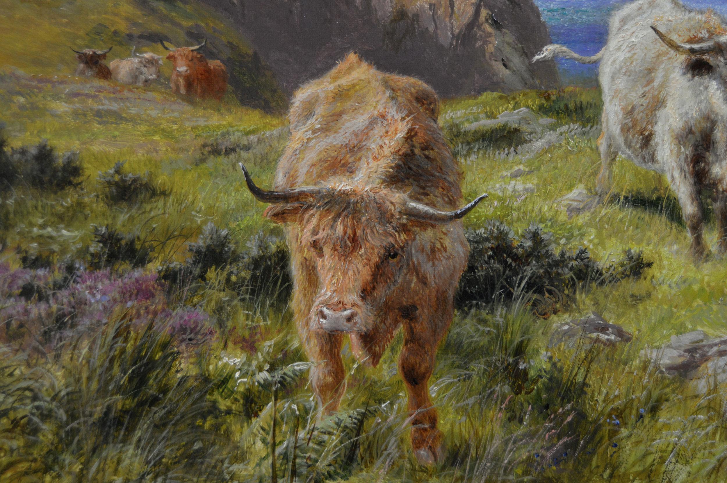 Paire de peintures à l'huile écossaises du 19e siècle représentant des moutons et du bétail 6