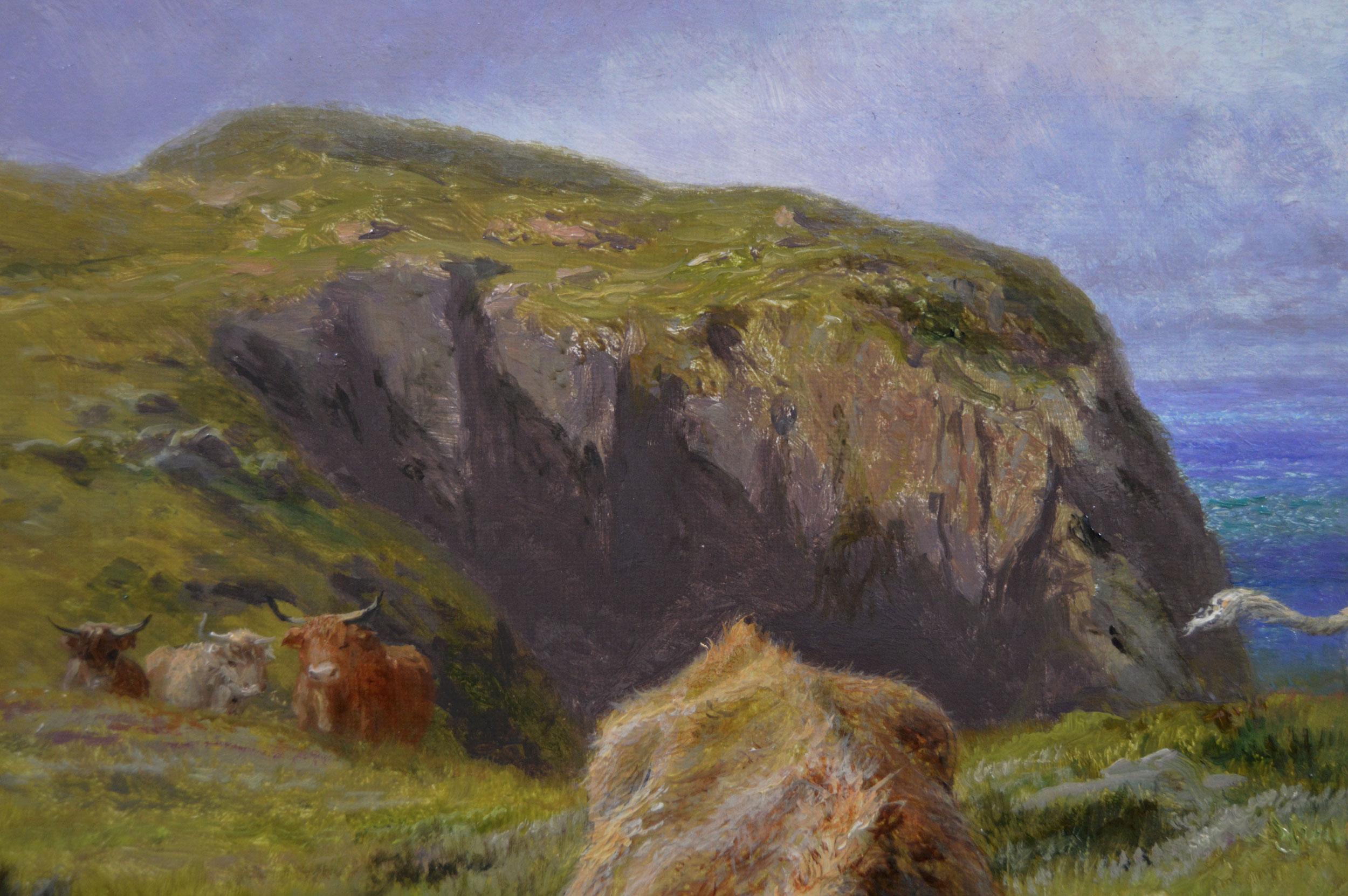 Paire de peintures à l'huile écossaises du 19e siècle représentant des moutons et du bétail 7