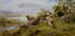 19th Century pair of Scottish landscape oil paintings with sheep & cattle
