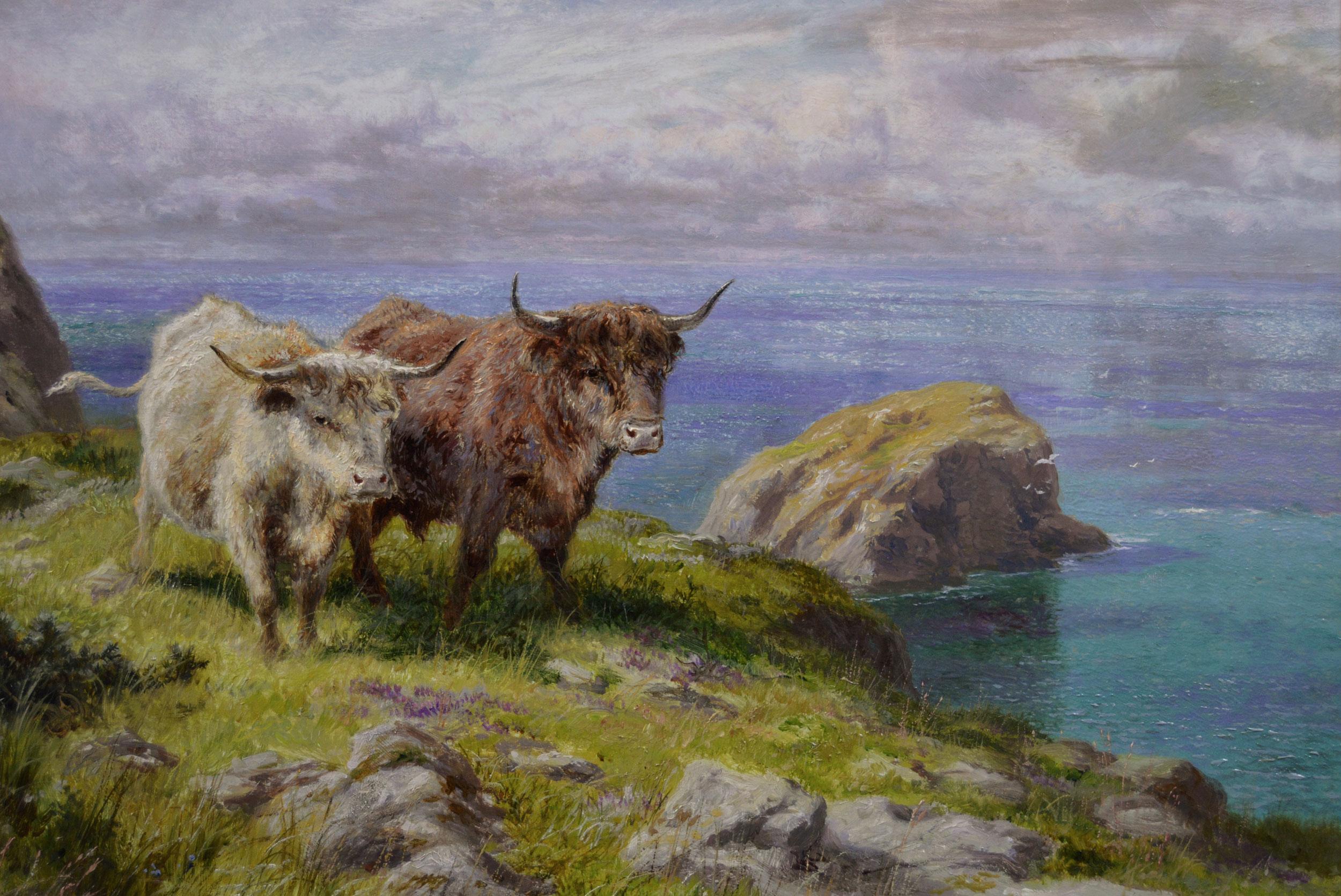 19th Century pair of Scottish landscape oil paintings with sheep & cattle 5