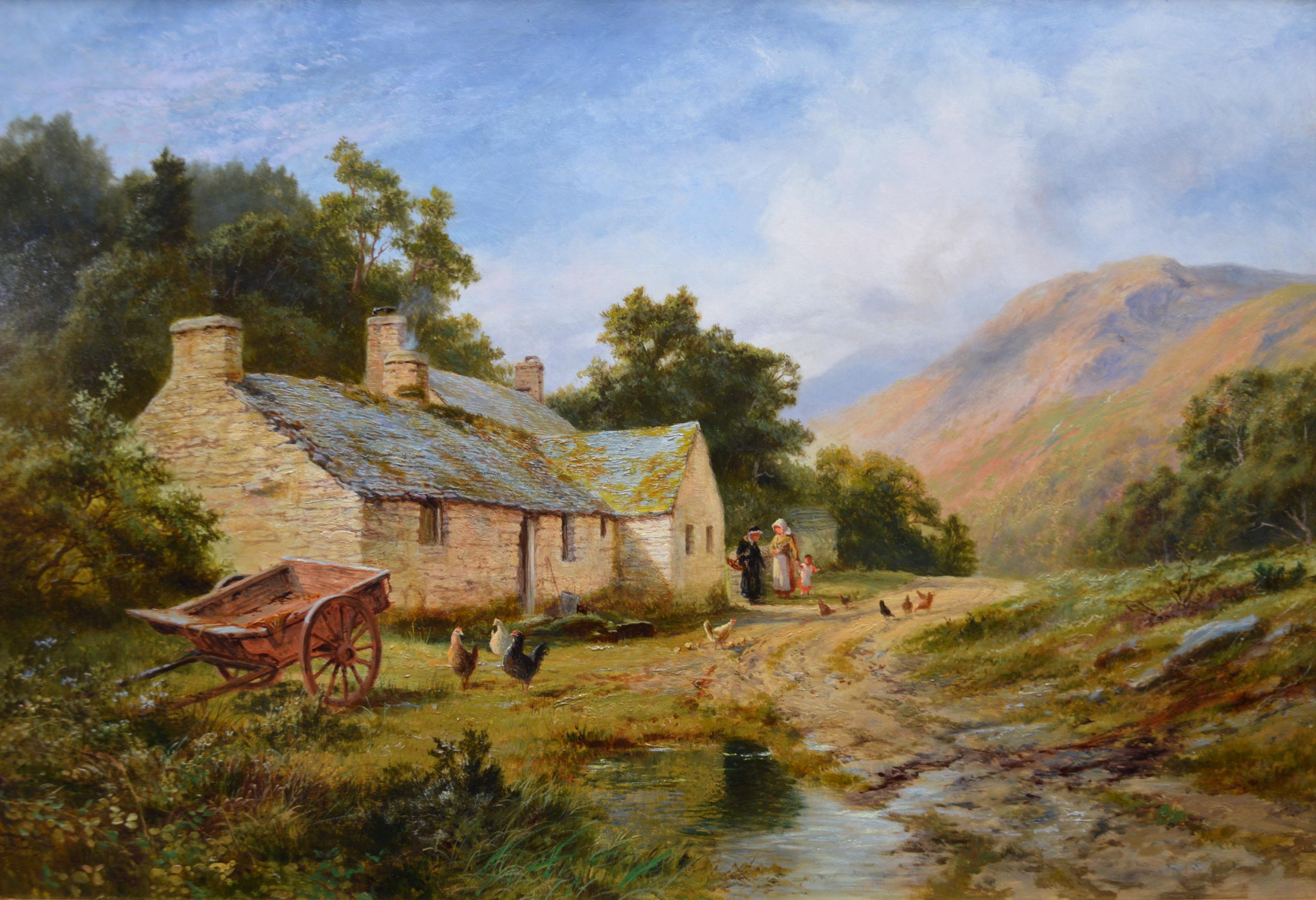 Dans la vallée de Lledr - Grande peinture à l'huile d'un paysage d'été du 19e siècle - Snowdonia - École anglaise Painting par Robert Gallon