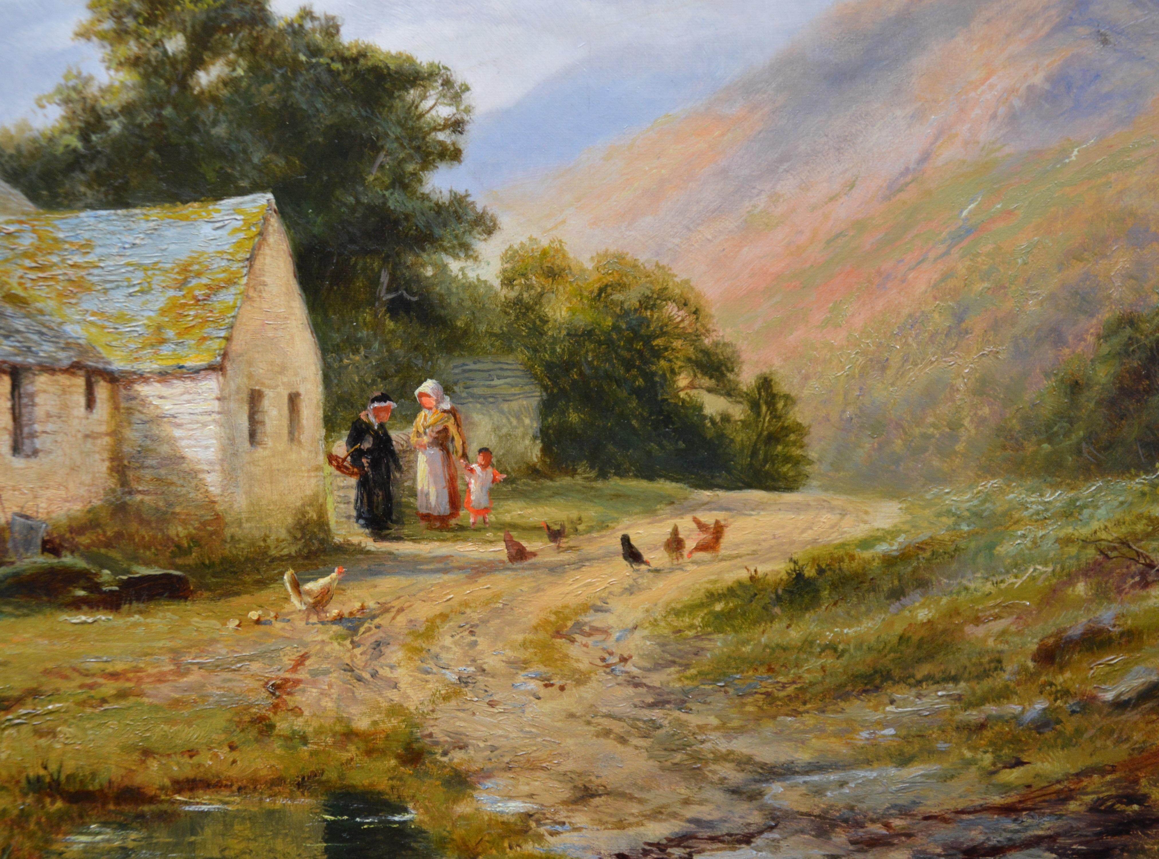In the Lledr Valley - Large 19th Century Summer Landscape Oil Painting Snowdonia - Brown Landscape Painting by Robert Gallon